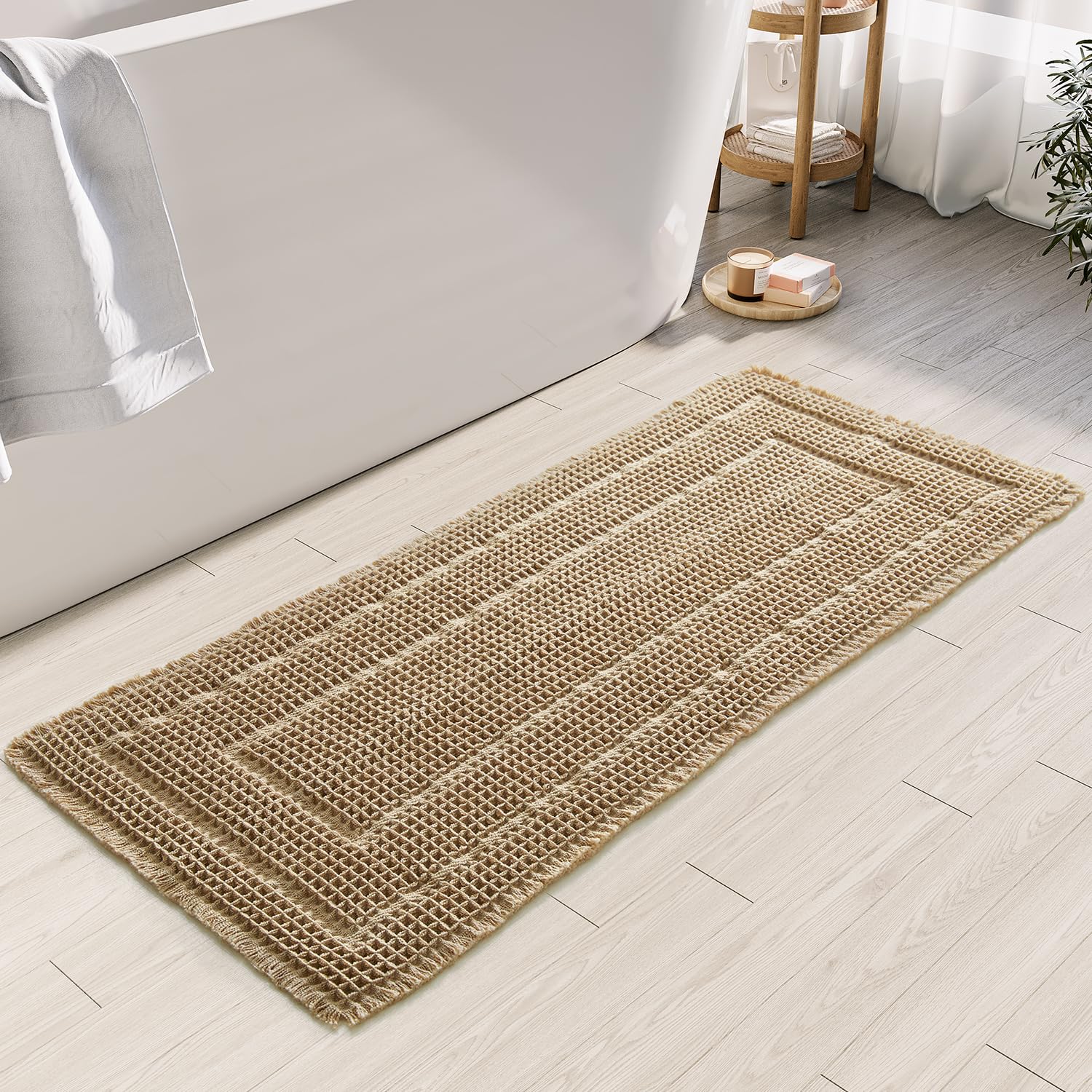 Bathroom Floor Mat,Boho Bath Rug,Super Absorbent Bath Mat,Bathroom Rugs Non Slip Washable, Quick Dry Shower Mats, Ultra Soft Bath Mat Towel,Brown,18"*30"