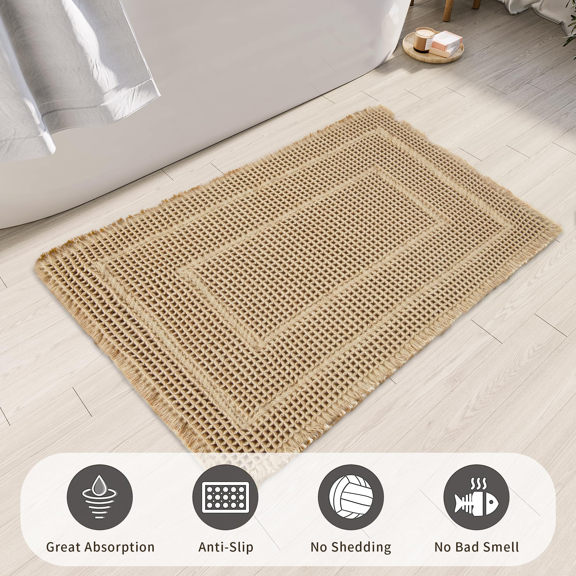 Bathroom Floor Mat,Boho Bath Rug,Super Absorbent Bath Mat,Bathroom Rugs Non Slip Washable, Quick Dry Shower Mats, Ultra Soft Bath Mat Towel,Brown,18"*30"