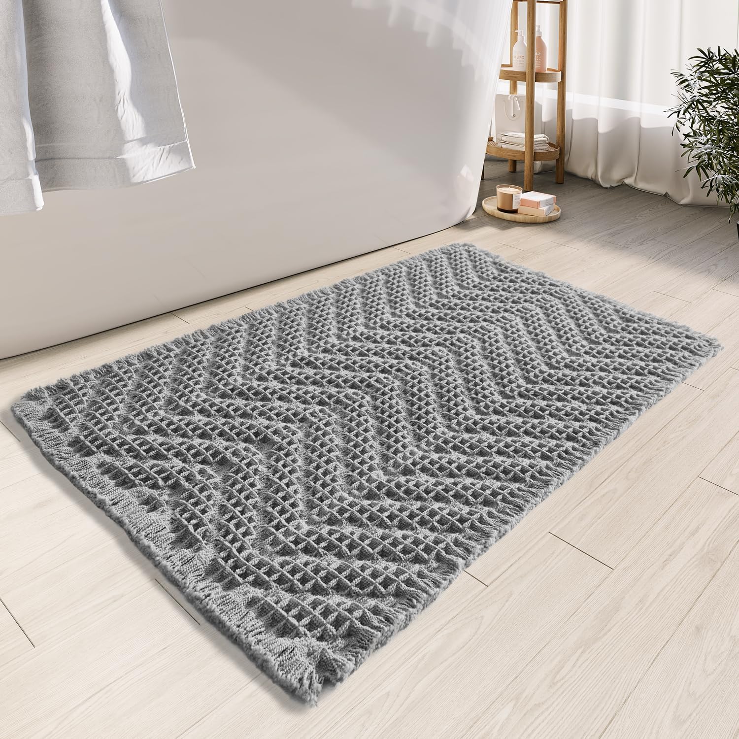 Bathroom Floor Mat,Boho Bath Rug,Super Absorbent Bath Mat,Bathroom Rugs Non Slip Washable, Quick Dry Shower Mats, Ultra Soft Bath Mat Towel,Brown,18"*30"