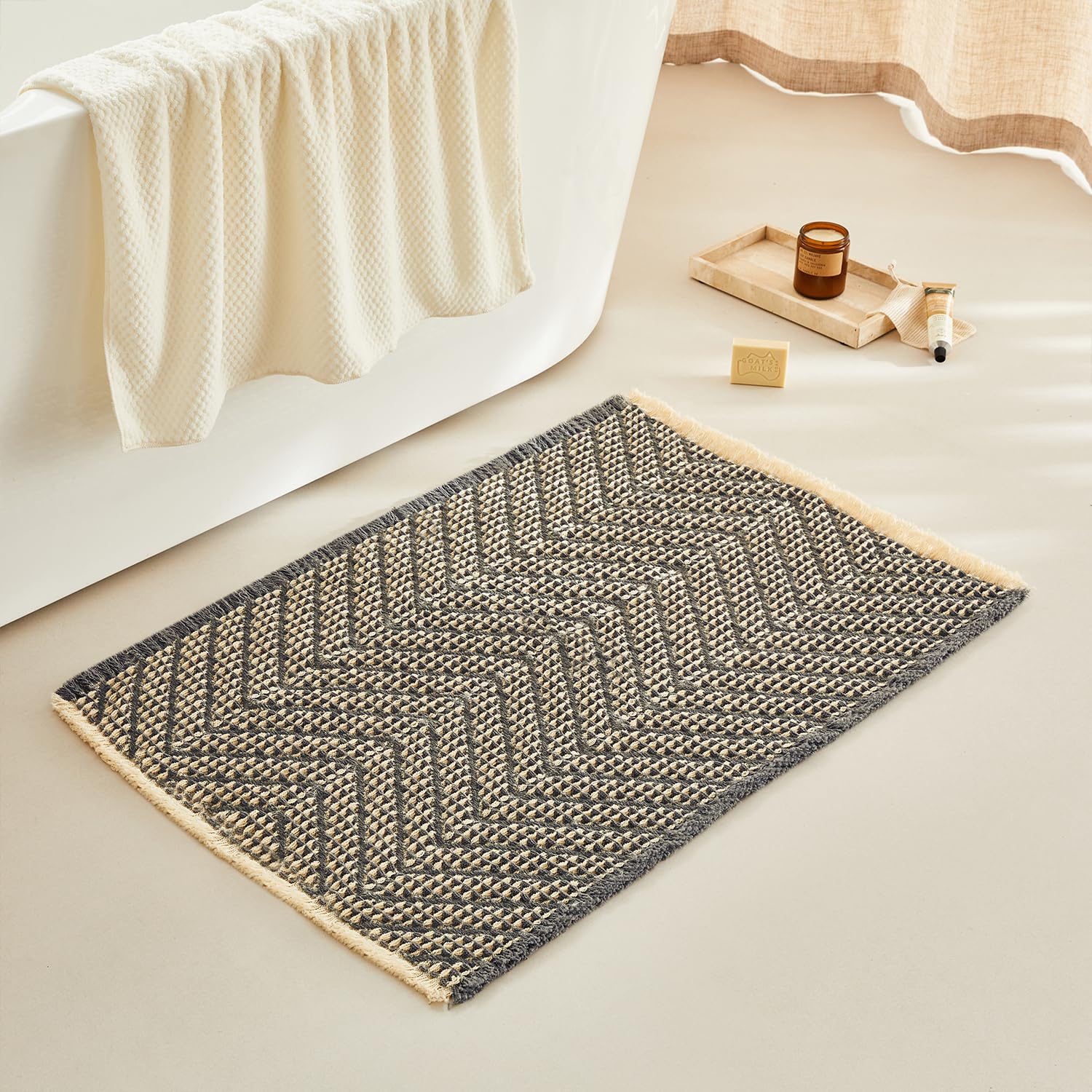 Bathroom Floor Mat,Boho Bath Rug,Super Absorbent Bath Mat,Bathroom Rugs Non Slip Washable, Quick Dry Shower Mats, Ultra Soft Bath Mat Towel,Brown,18"*30"