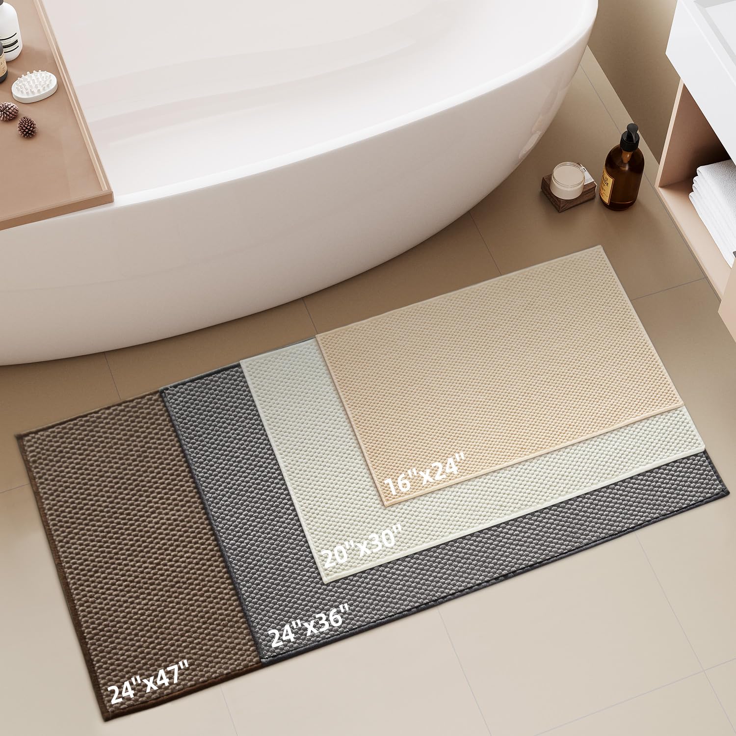 Bathroom Rug - Soft and Absorbent Chenille with Rubber Backing, Quick-Dry Mat Washable Runner Rug for Shower Floor, Bathmat Accessories and Decor Khaki 16"*24"