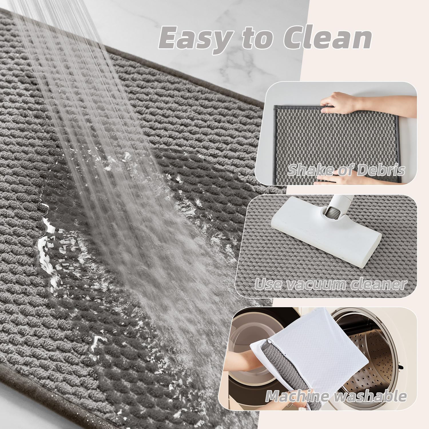 Bathroom Rug - Soft and Absorbent Chenille with Rubber Backing, Quick-Dry Mat Washable Runner Rug for Shower Floor, Bathmat Accessories and Decor Khaki 16"*24"