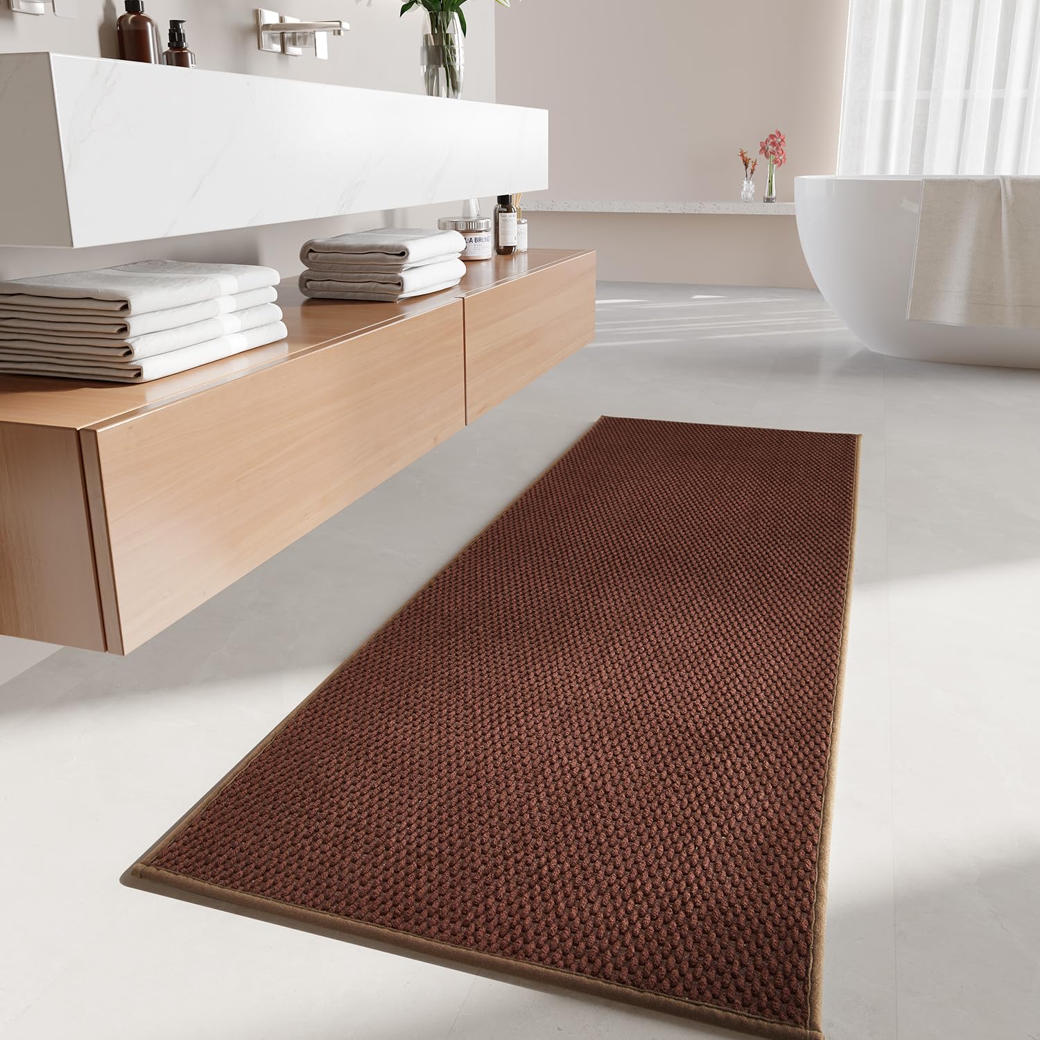 Bathroom Rug - Soft and Absorbent Chenille with Rubber Backing, Quick-Dry Mat Washable Runner Rug for Shower Floor, Bathmat Accessories and Decor Khaki 16"*24"