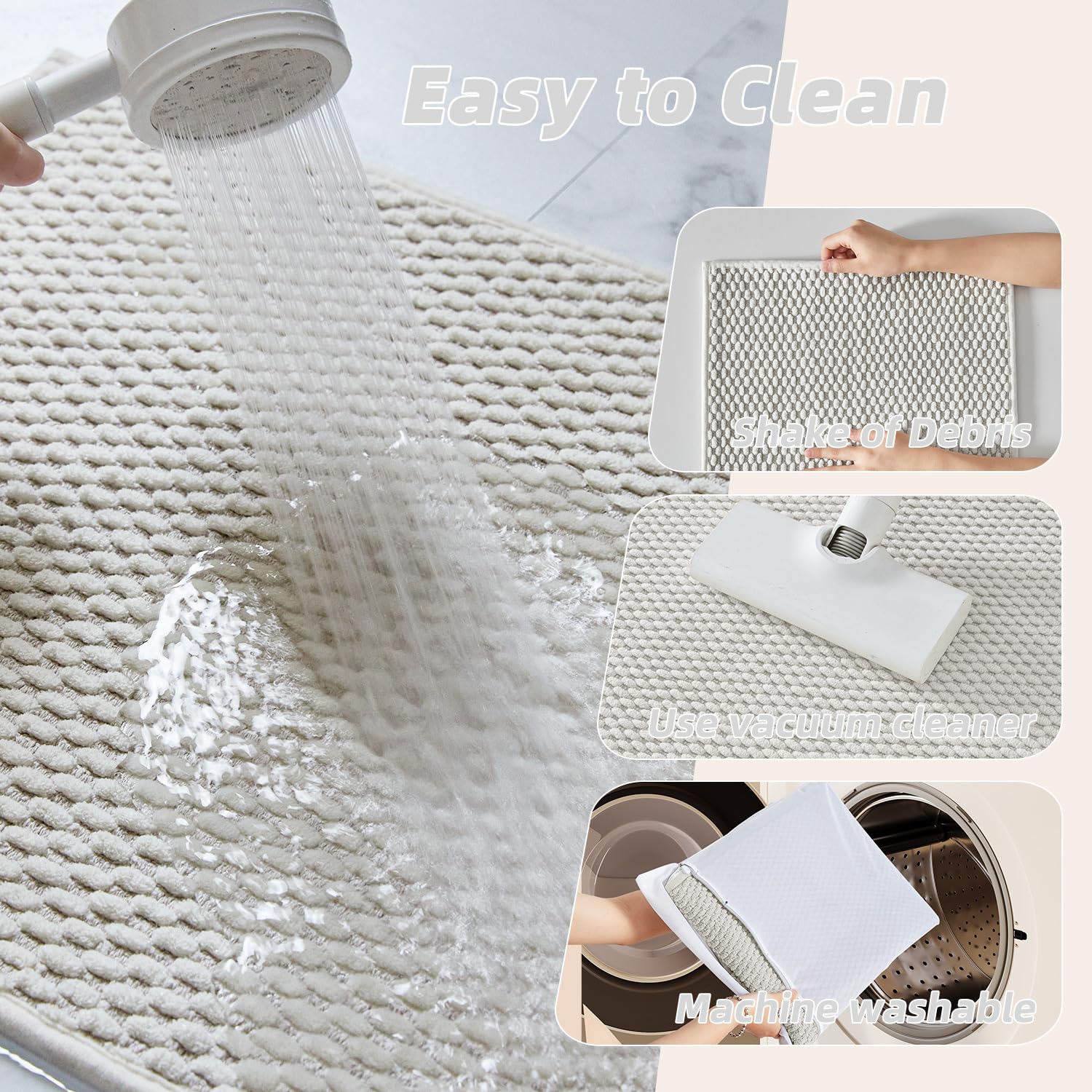 Bathroom Rug - Soft and Absorbent Chenille with Rubber Backing, Quick-Dry Mat Washable Runner Rug for Shower Floor, Bathmat Accessories and Decor Khaki 16"*24"