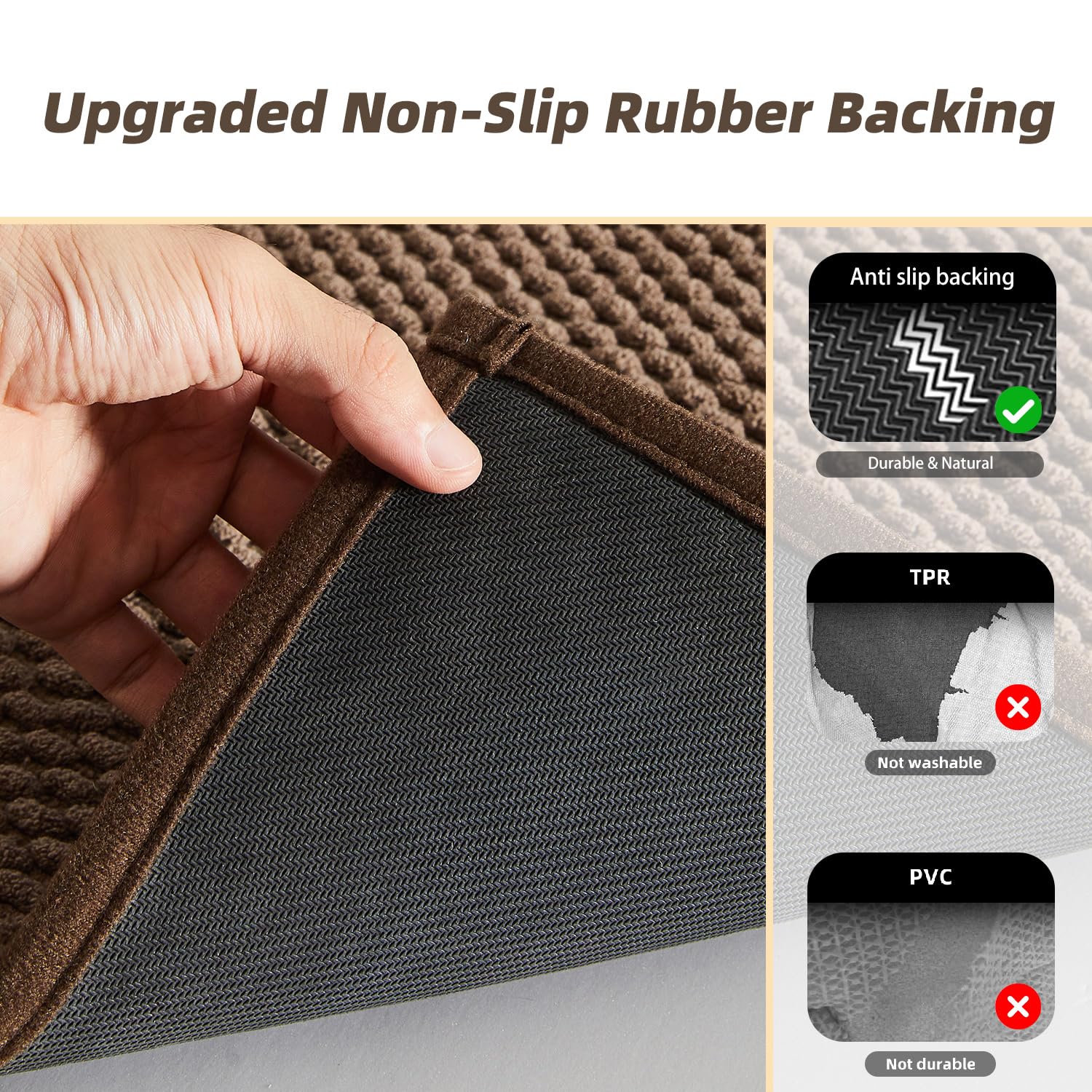 Bathroom Rug - Soft and Absorbent Chenille with Rubber Backing, Quick-Dry Mat Washable Runner Rug for Shower Floor, Bathmat Accessories and Decor Khaki 16"*24"