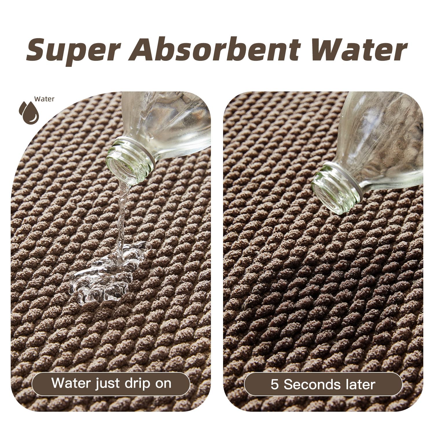 Bathroom Rug - Soft and Absorbent Chenille with Rubber Backing, Quick-Dry Mat Washable Runner Rug for Shower Floor, Bathmat Accessories and Decor Khaki 16"*24"