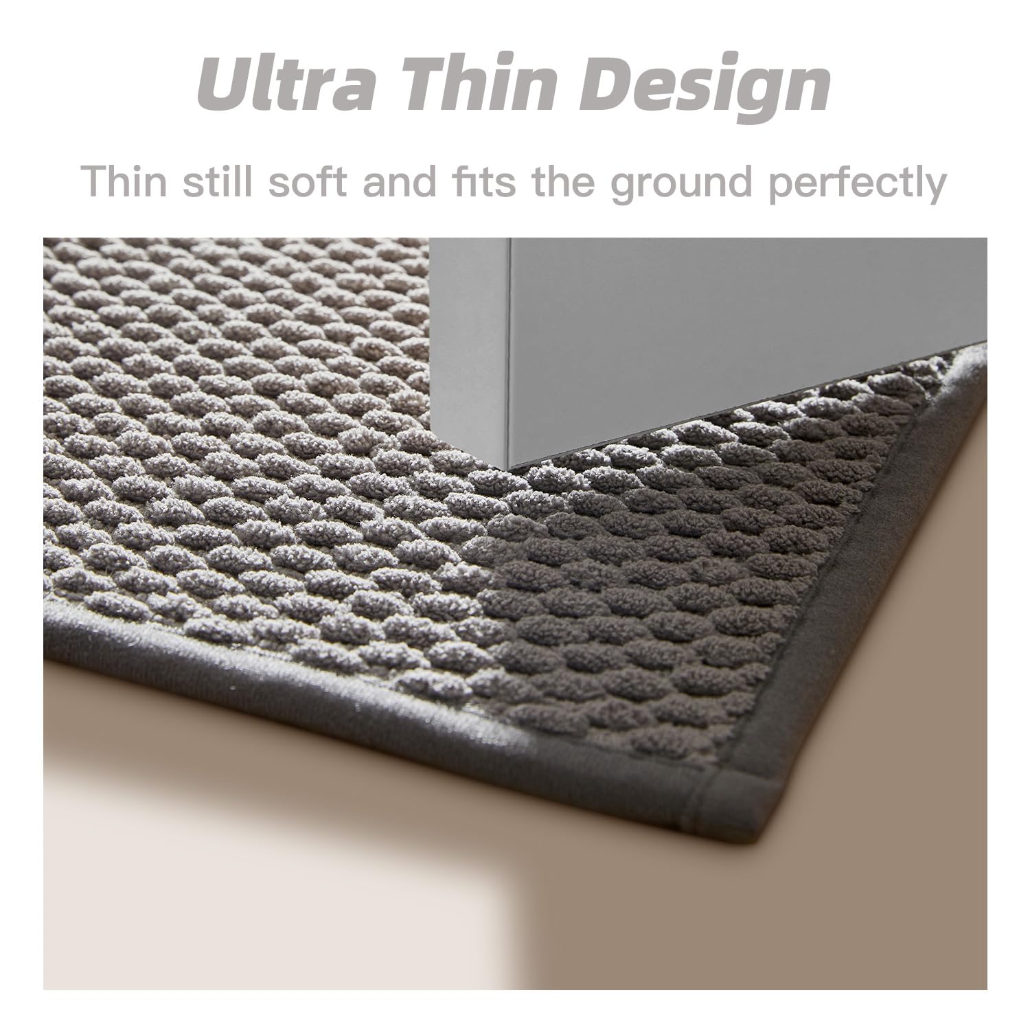 Bathroom Rug - Soft and Absorbent Chenille with Rubber Backing, Quick-Dry Mat Washable Runner Rug for Shower Floor, Bathmat Accessories and Decor Khaki 16"*24"