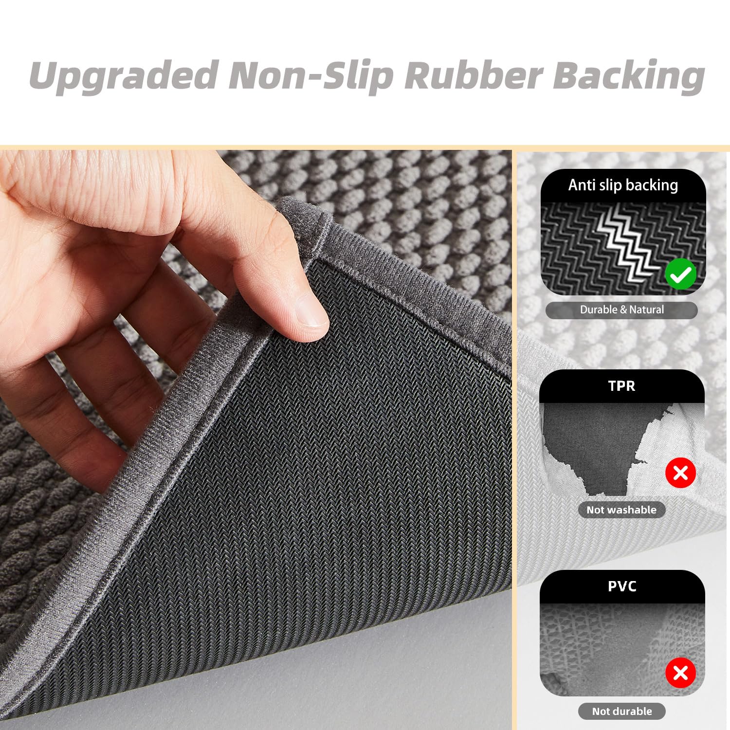 Bathroom Rug - Soft and Absorbent Chenille with Rubber Backing, Quick-Dry Mat Washable Runner Rug for Shower Floor, Bathmat Accessories and Decor Khaki 16"*24"