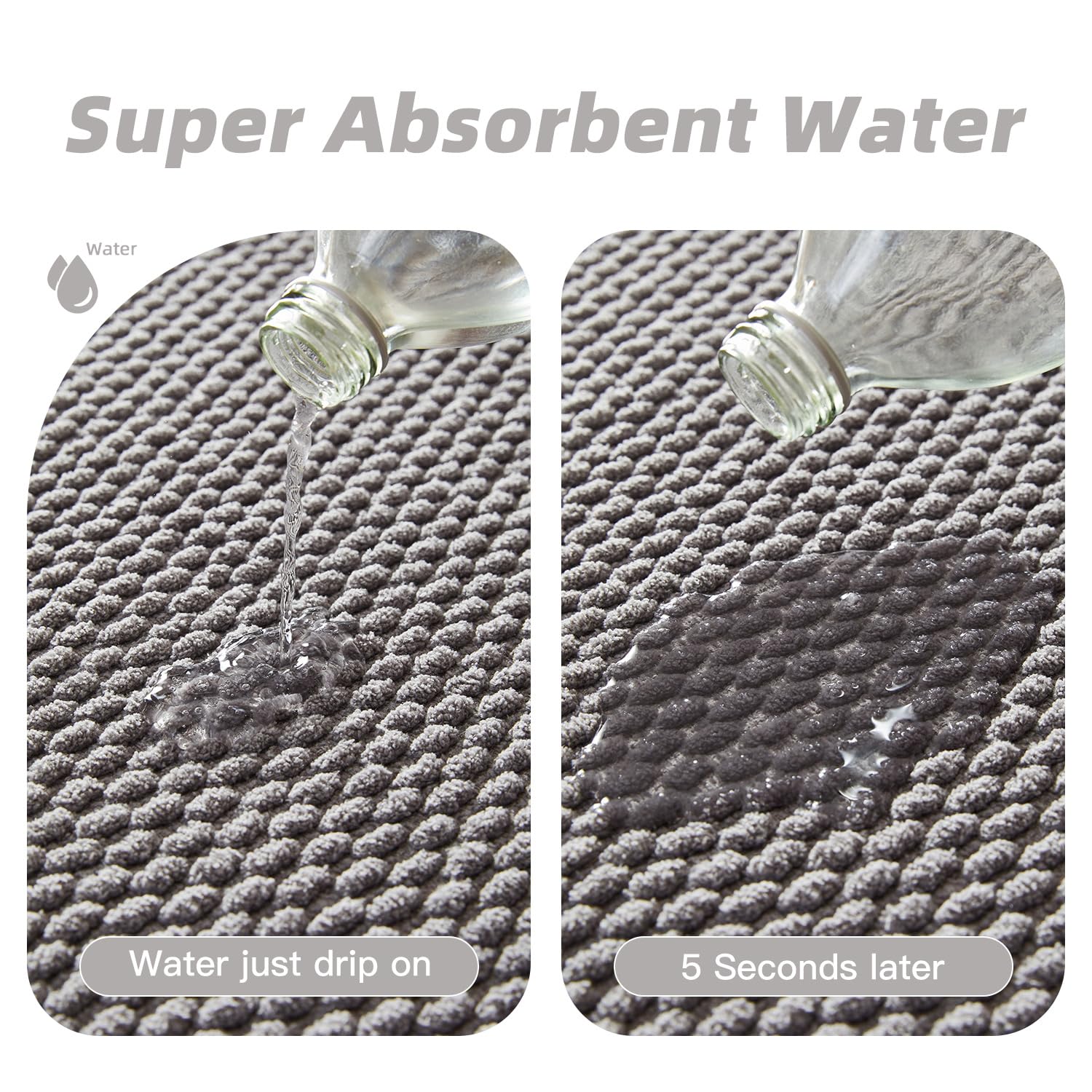 Bathroom Rug - Soft and Absorbent Chenille with Rubber Backing, Quick-Dry Mat Washable Runner Rug for Shower Floor, Bathmat Accessories and Decor Khaki 16"*24"