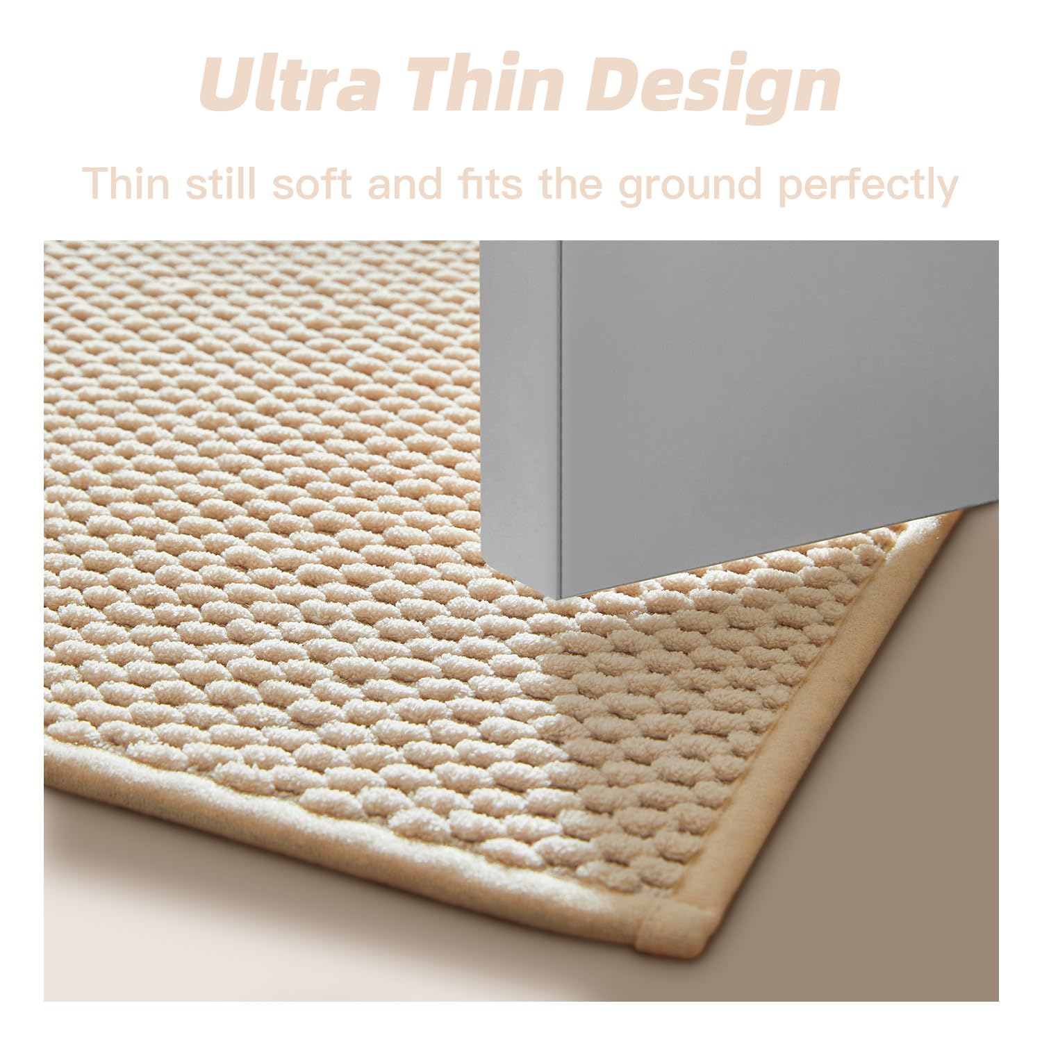 Bathroom Rug - Soft and Absorbent Chenille with Rubber Backing, Quick-Dry Mat Washable Runner Rug for Shower Floor, Bathmat Accessories and Decor Khaki 16"*24"