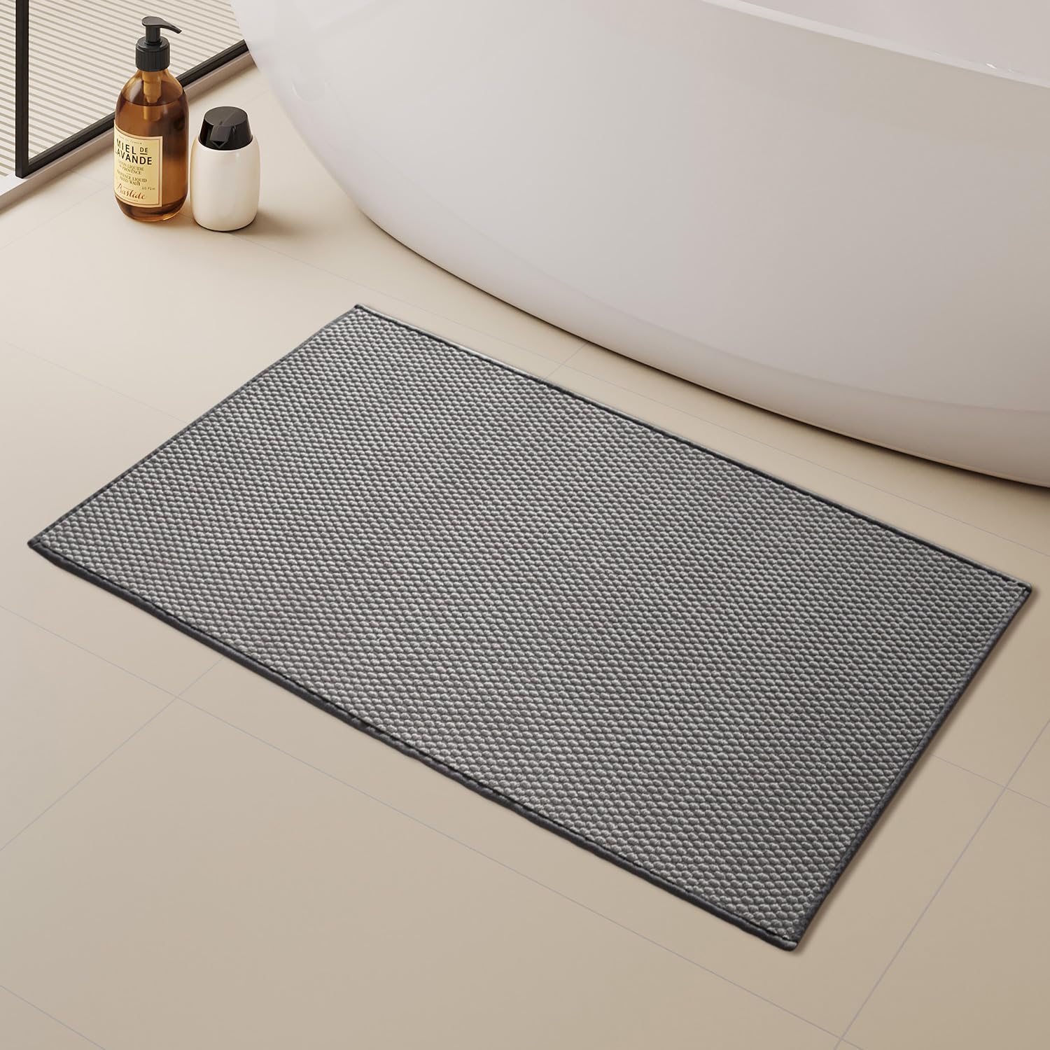 Bathroom Rug - Soft and Absorbent Chenille with Rubber Backing, Quick-Dry Mat Washable Runner Rug for Shower Floor, Bathmat Accessories and Decor Khaki 16"*24"