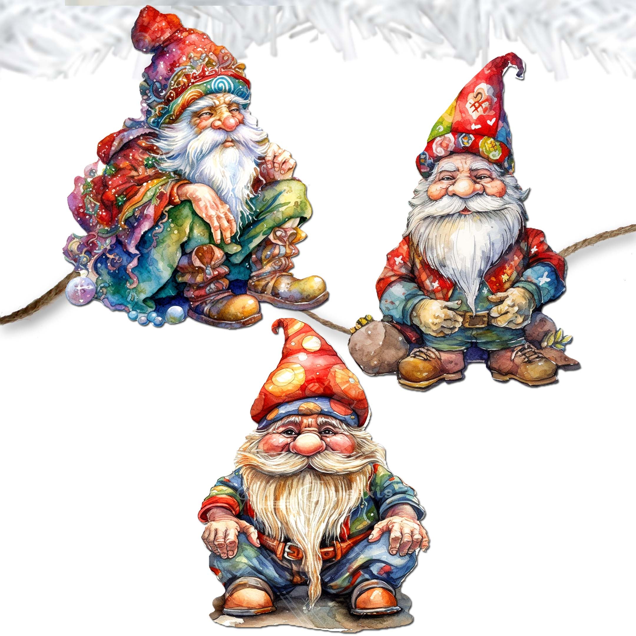 Christmas Gnomes Wooden Clip-on Ornaments Set of 3 by G. Debrekht - Christmas Decor - 8091031C-S3