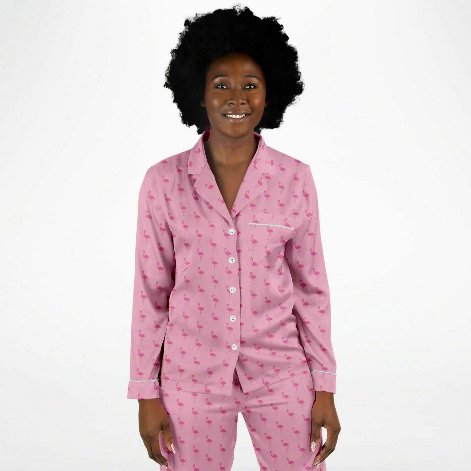 Simple Pink Flamingo Satin Pajamas