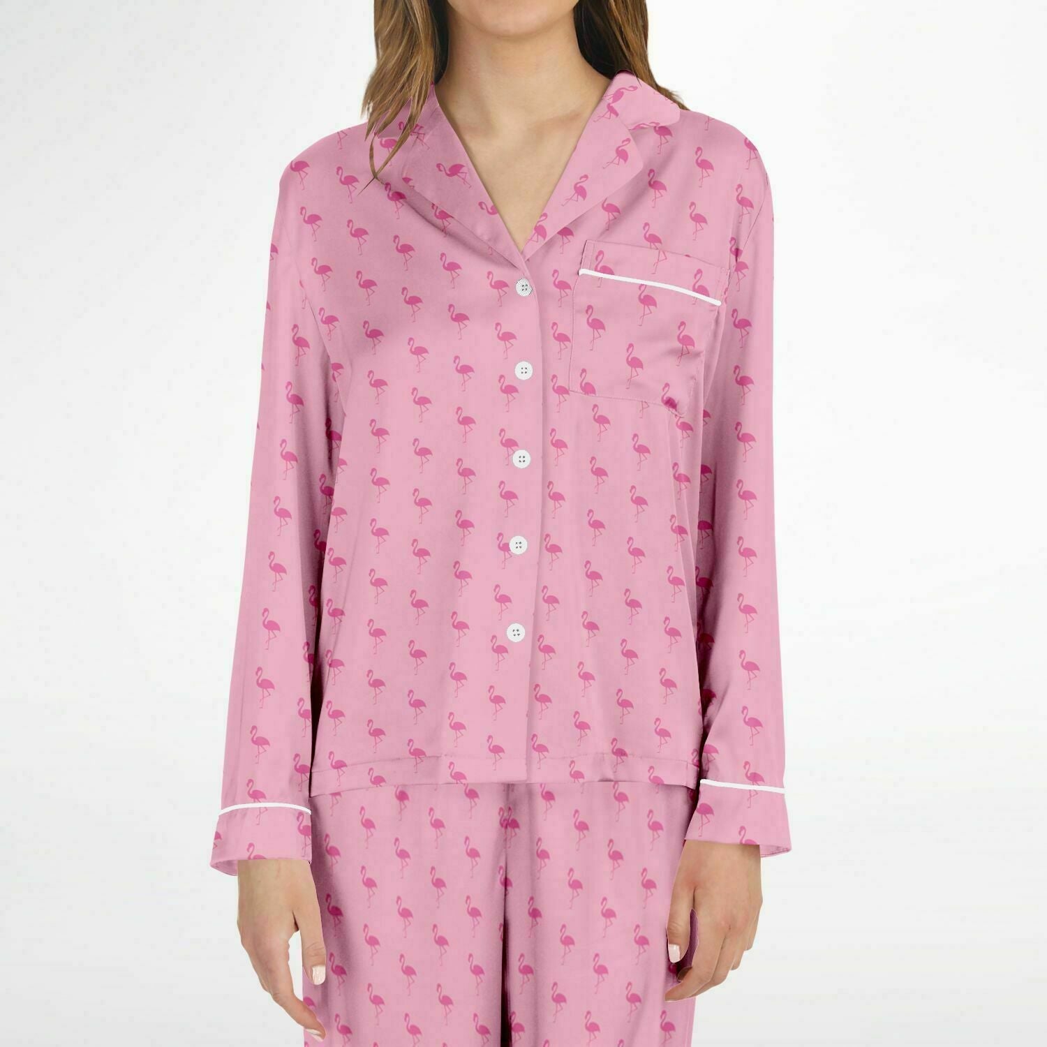 Simple Pink Flamingo Satin Pajamas