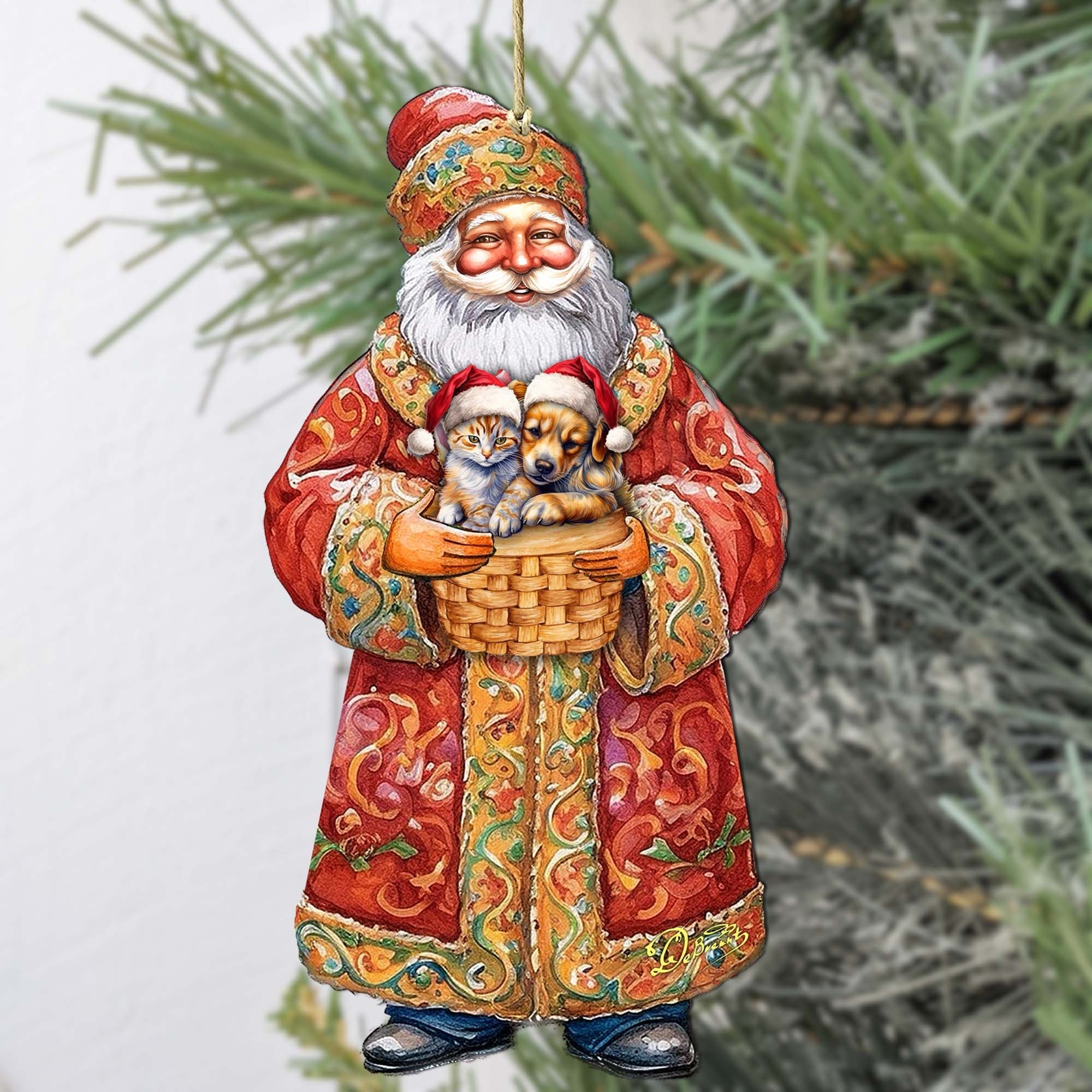 Yuletide Pets with Santa Wooden Ornaments by G. Debrekht - Christmas Santa Snowman Decor - 8691406