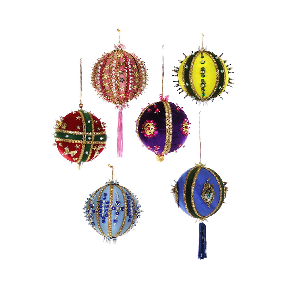 Beaded & Sequined Bauble - Set of 3 Yellow, Red, Dk. Blue