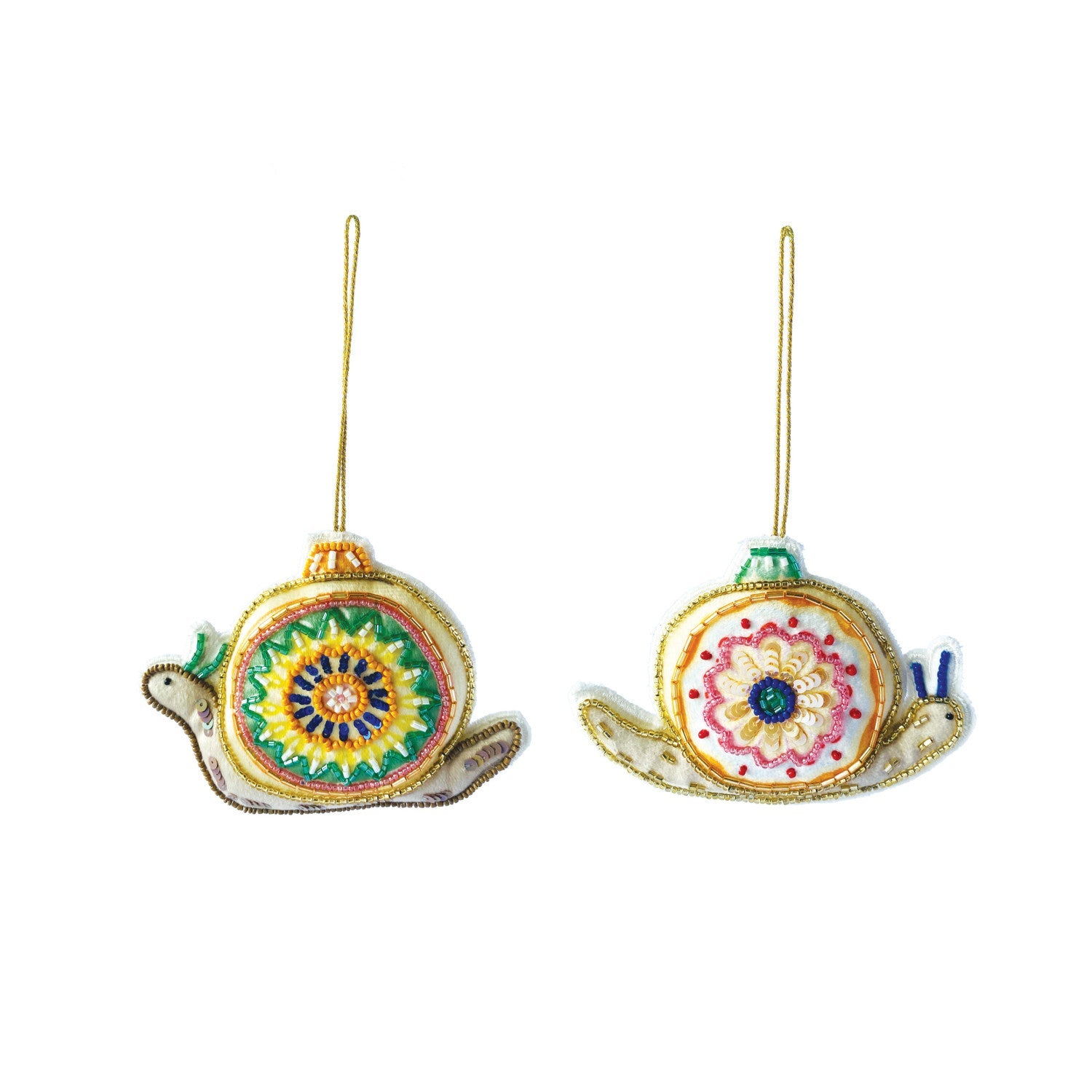 Sequin & Glass Bead Cotton Snail Ornament