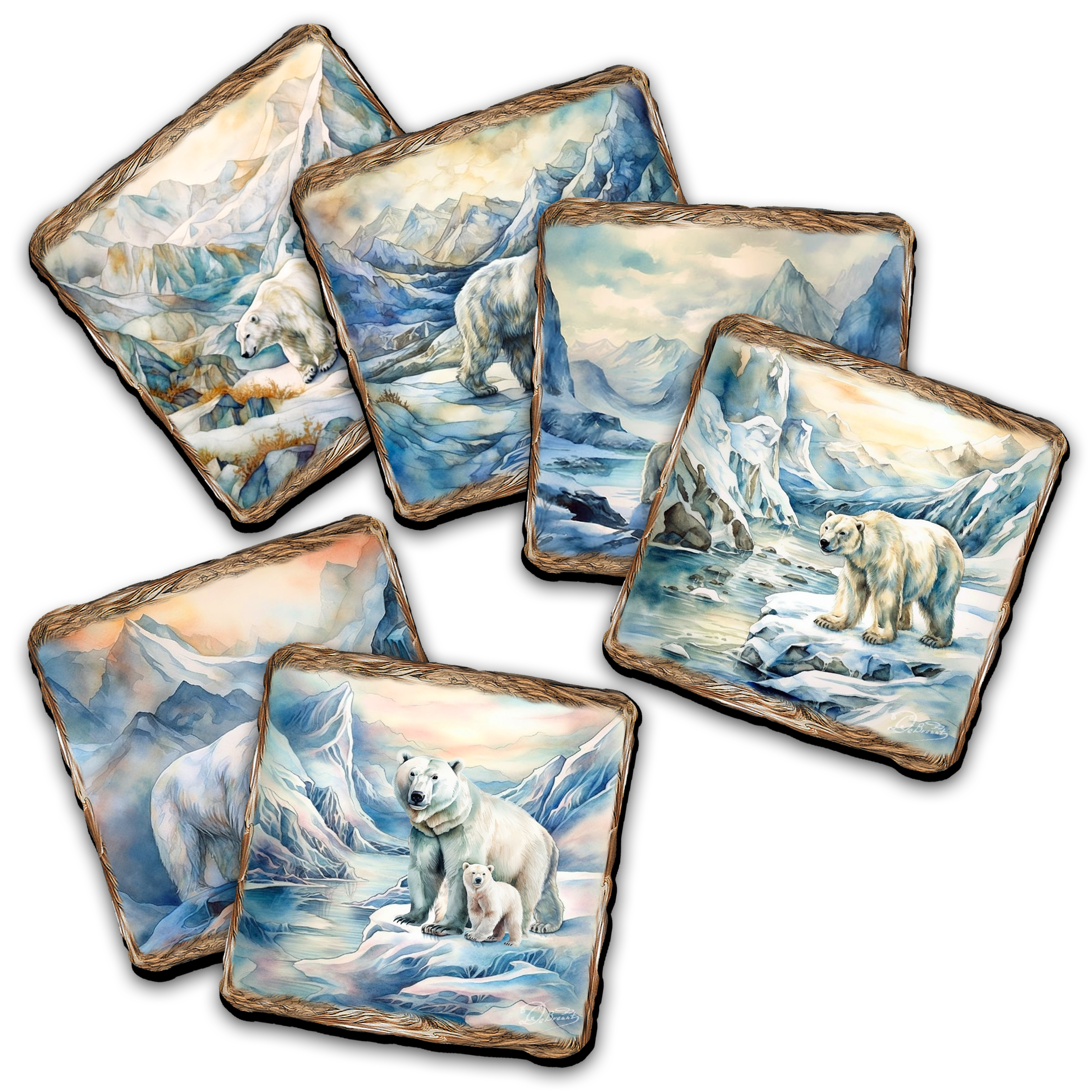 Polar Bear Wooden Cork Placemat and Coasters Gift Set of 7 by Nature Wonders Nature Wildlife Decor  - 85404C-S7