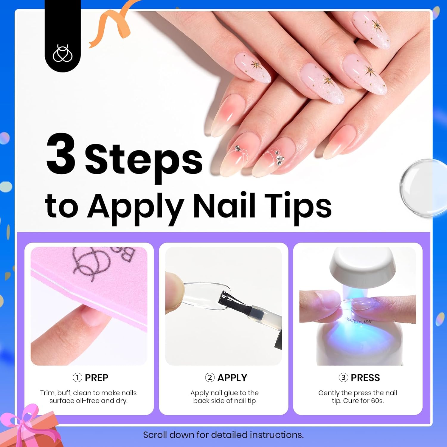 beetles Gel Polish 9 In 1 Gel Nail Glue for Clear Acrylic Nail Tips 2 Pcs 15ml Long Lasting Nail Gel Kit for False Nails Tips, Base Blooming Nail Gel, U V Light Required