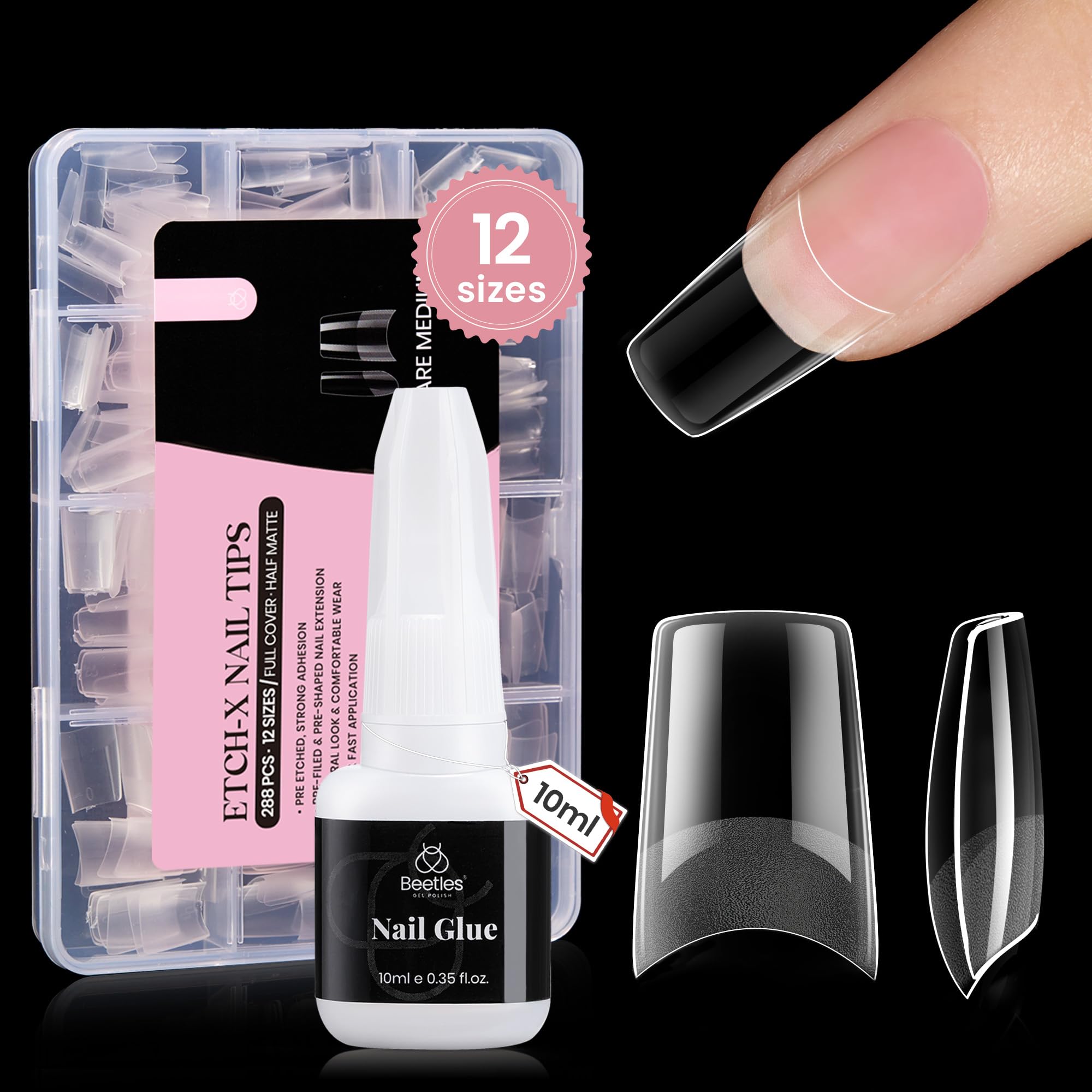 beetles Gel Polish 9 In 1 Gel Nail Glue for Clear Acrylic Nail Tips 2 Pcs 15ml Long Lasting Nail Gel Kit for False Nails Tips, Base Blooming Nail Gel, U V Light Required