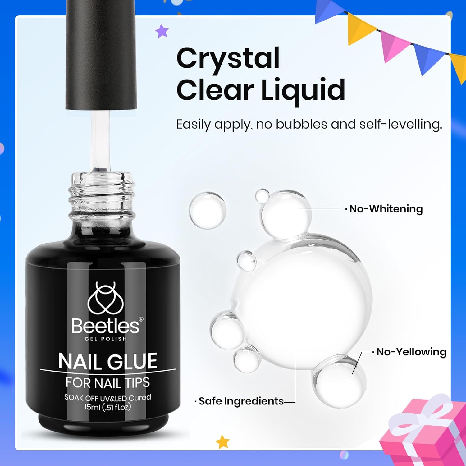 beetles Gel Polish 9 In 1 Gel Nail Glue for Clear Acrylic Nail Tips 2 Pcs 15ml Long Lasting Nail Gel Kit for False Nails Tips, Base Blooming Nail Gel, U V Light Required