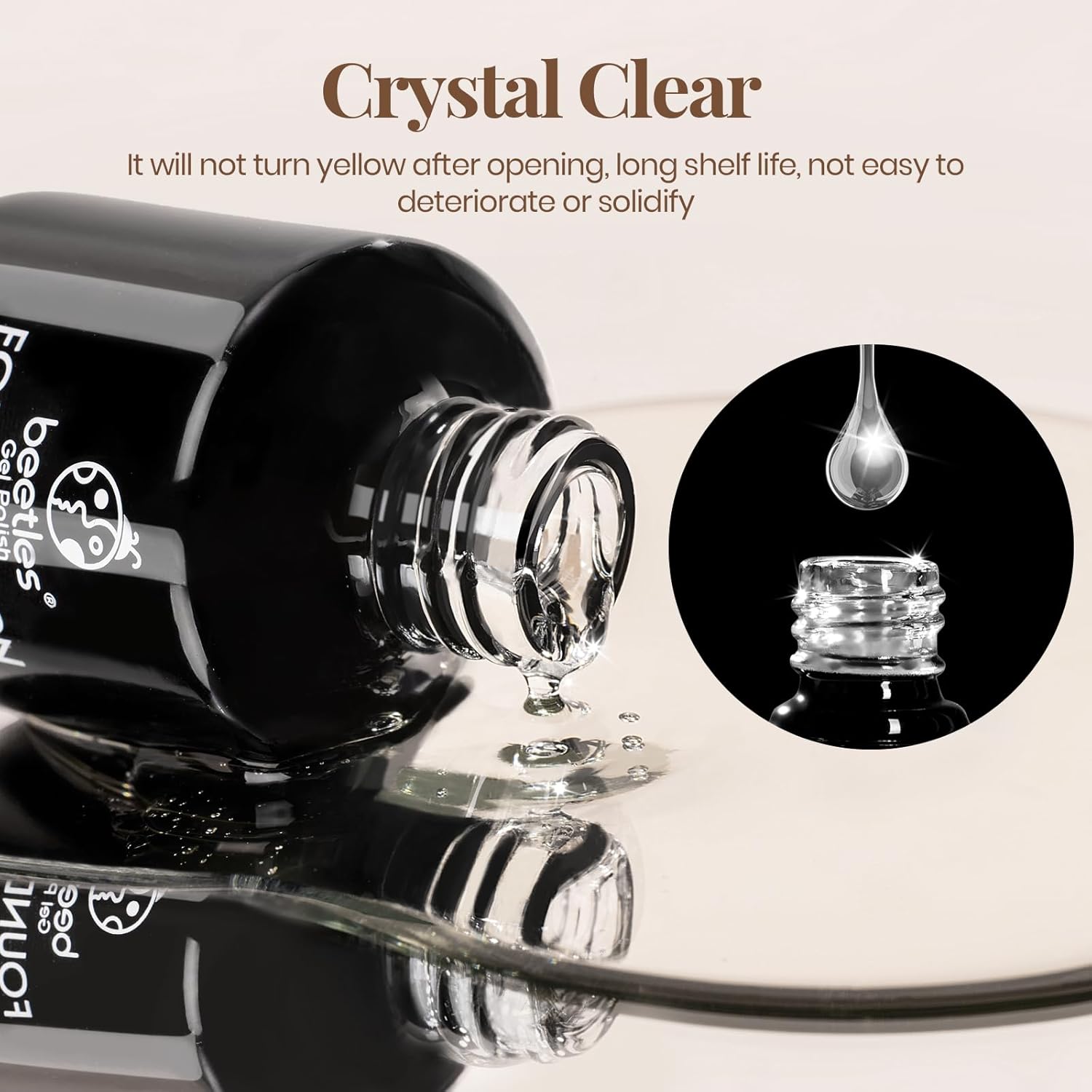 beetles Gel Polish No Wipe Gel Top Coat - Clear Color Top Coat Gel Nail Polish Shine Finish and Long Lasting, Soak Off Nail Lamp, 15ml Gift for Girls