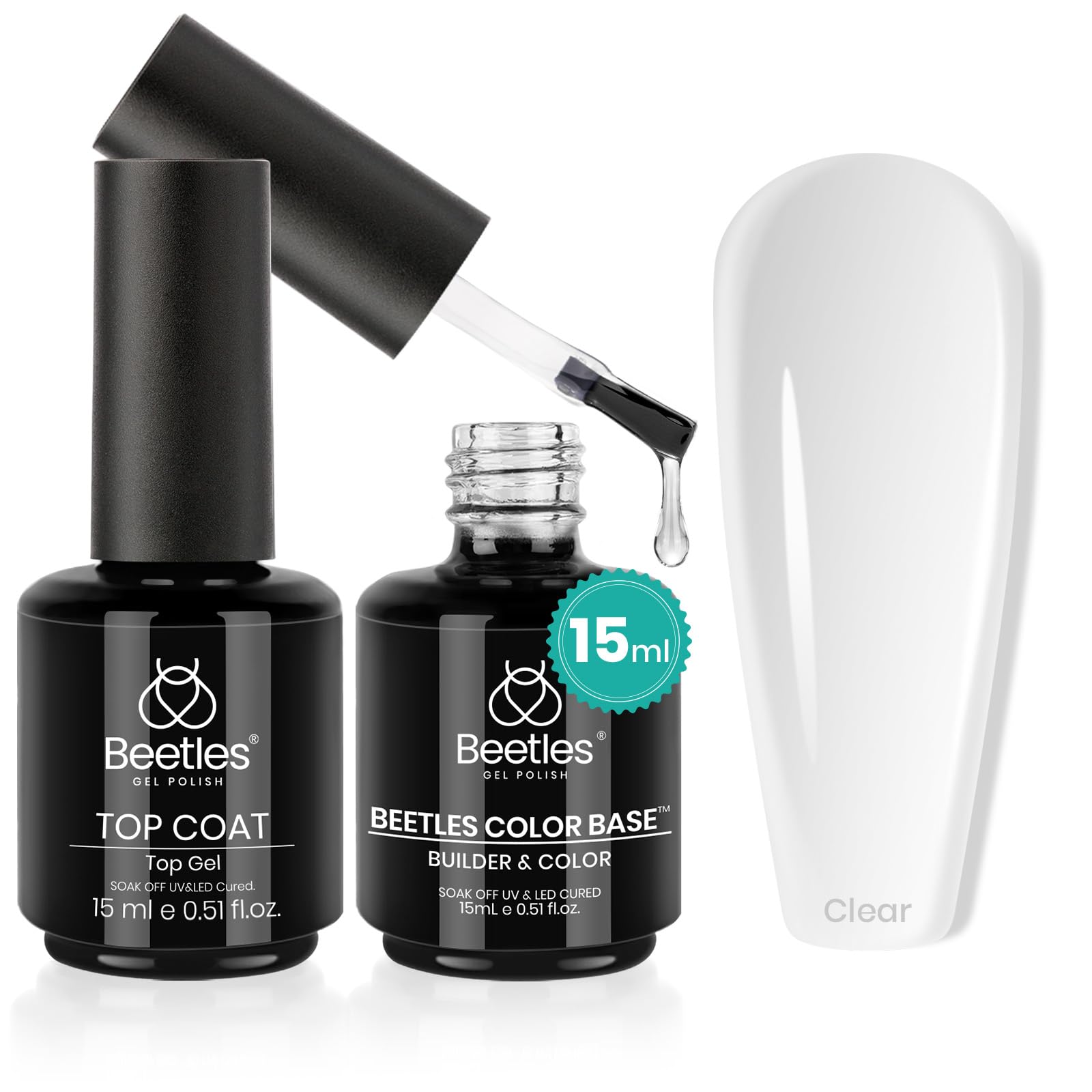 beetles Gel Polish No Wipe Gel Top Coat - Clear Color Top Coat Gel Nail Polish Shine Finish and Long Lasting, Soak Off Nail Lamp, 15ml Gift for Girls