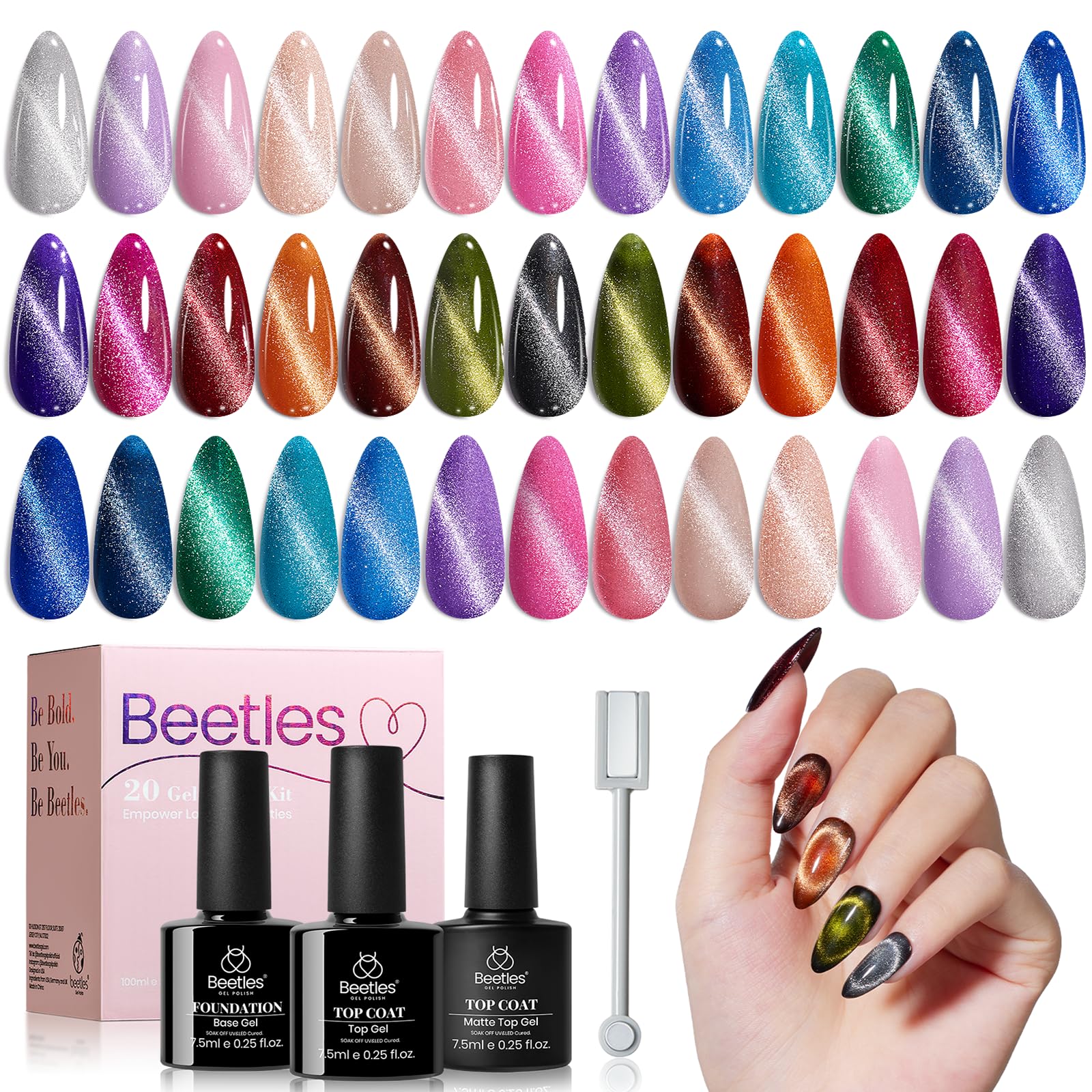 beetles Gel Polish Set Fall Gel Nail Polish Kit 36 Pcs 32 Colors with Base Top Coat Burgundy Red Blue Purple Hot Pink Green Black White Uv LED Lamp Nails Gifts for Women Fingertip Palette