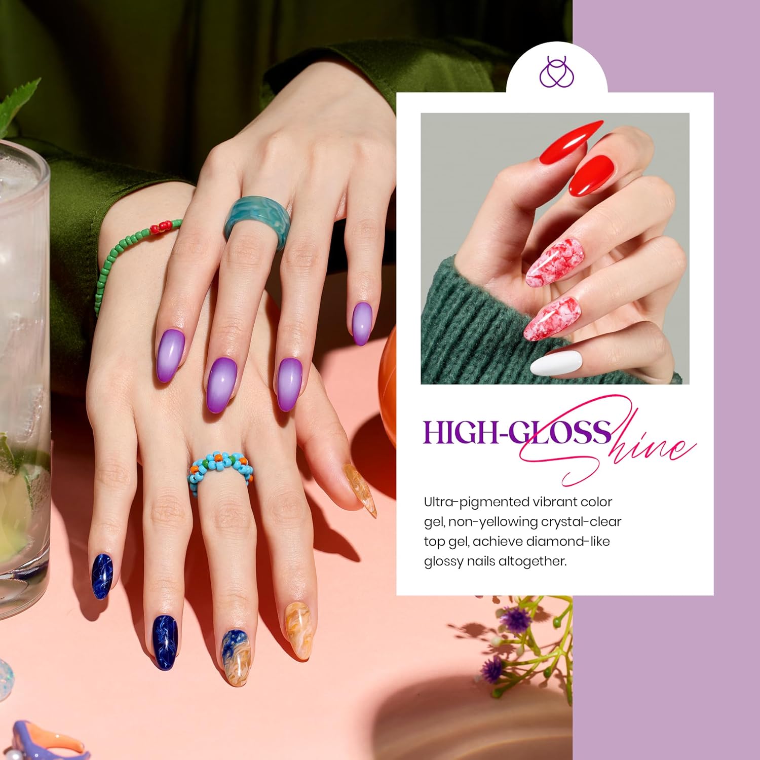 beetles Gel Polish Set Fall Gel Nail Polish Kit 36 Pcs 32 Colors with Base Top Coat Burgundy Red Blue Purple Hot Pink Green Black White Uv LED Lamp Nails Gifts for Women Fingertip Palette