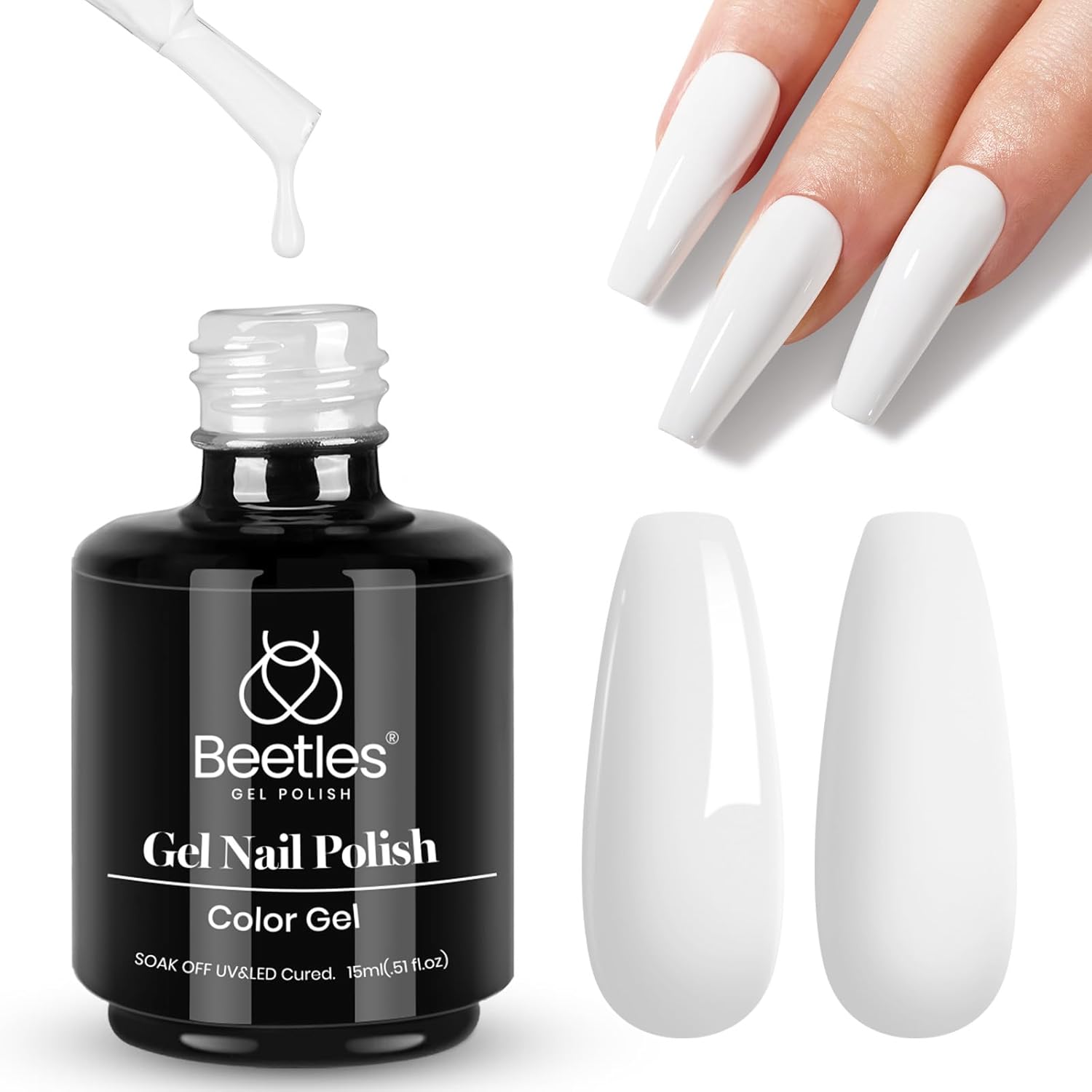 Beetles White Gel Nail Polish,15ml Summer Soak Off UV Gel Polish French Nail Art Manicure Salon DIY Design at Home Gift for Woman