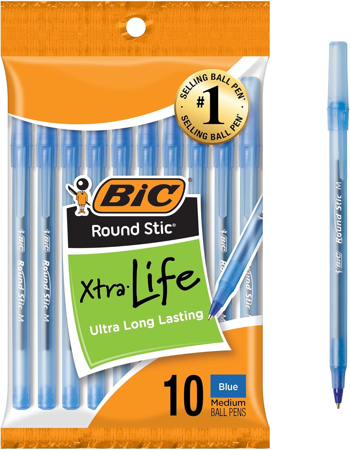 BIC Round Stic Xtra Life Ballpoint Pen, Ultra Long Lasting and Consistent Ink Flow, 60-Count in Black Ink
