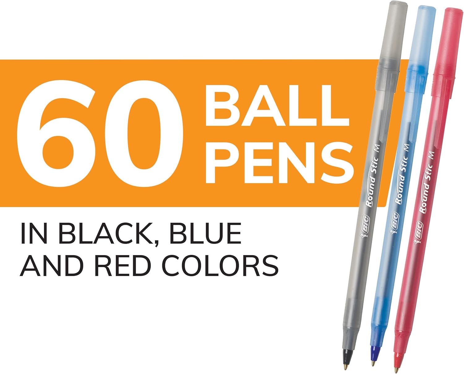 BIC Round Stic Xtra Life Ballpoint Pen, Ultra Long Lasting and Consistent Ink Flow, 60-Count in Black Ink