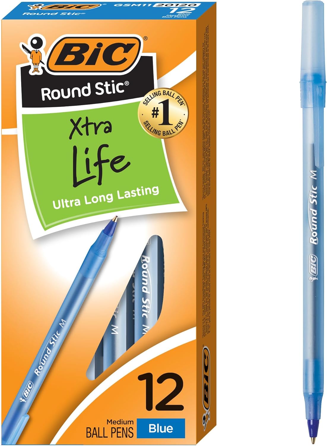 BIC Round Stic Xtra Life Ballpoint Pen, Ultra Long Lasting and Consistent Ink Flow, 60-Count in Black Ink