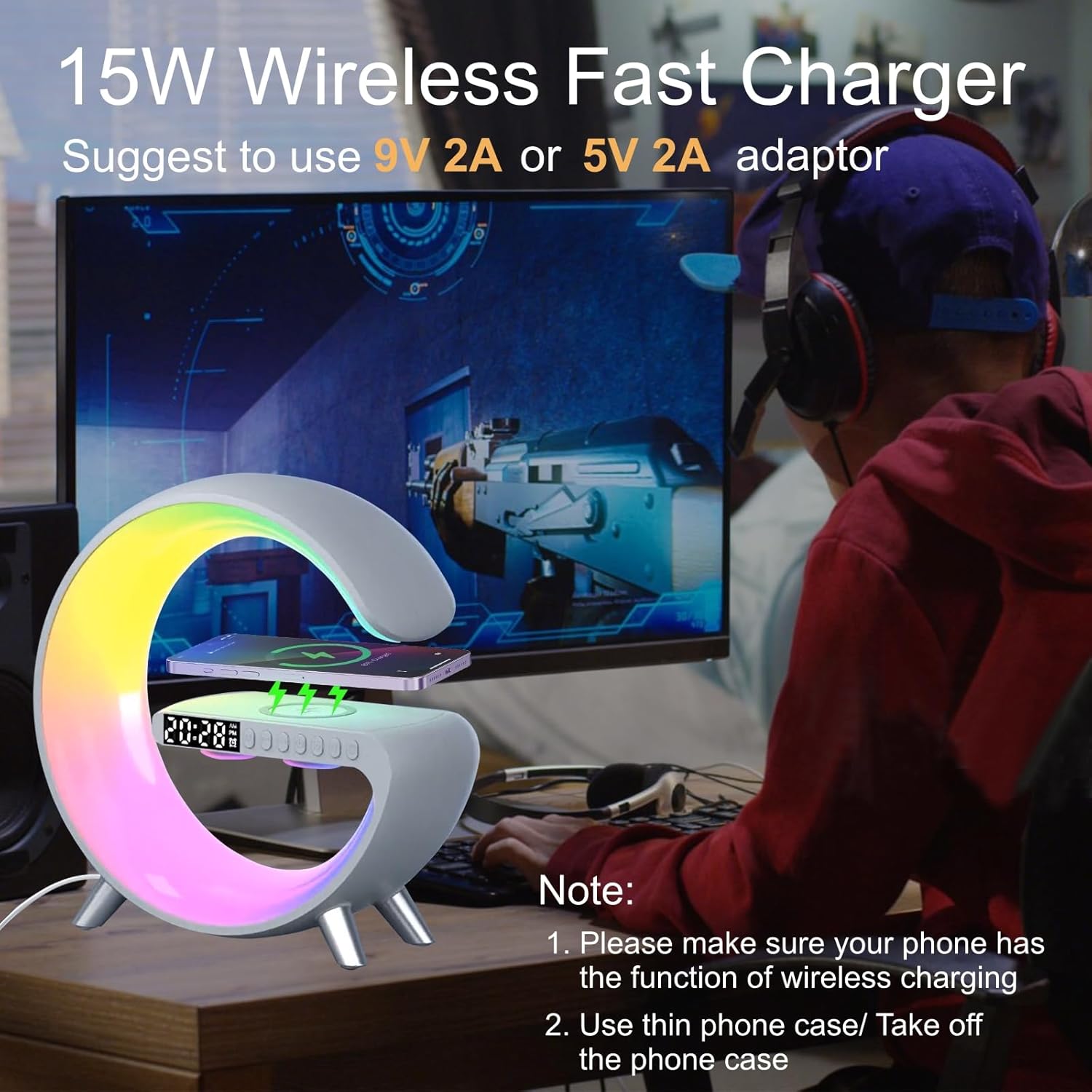 Big G Atmosphere Lamp with Bluetooth Speaker, Night Light & Solar Smart Car Air Freshener with Auto On/Off, Aluminum Alloy Body, 3 Mode