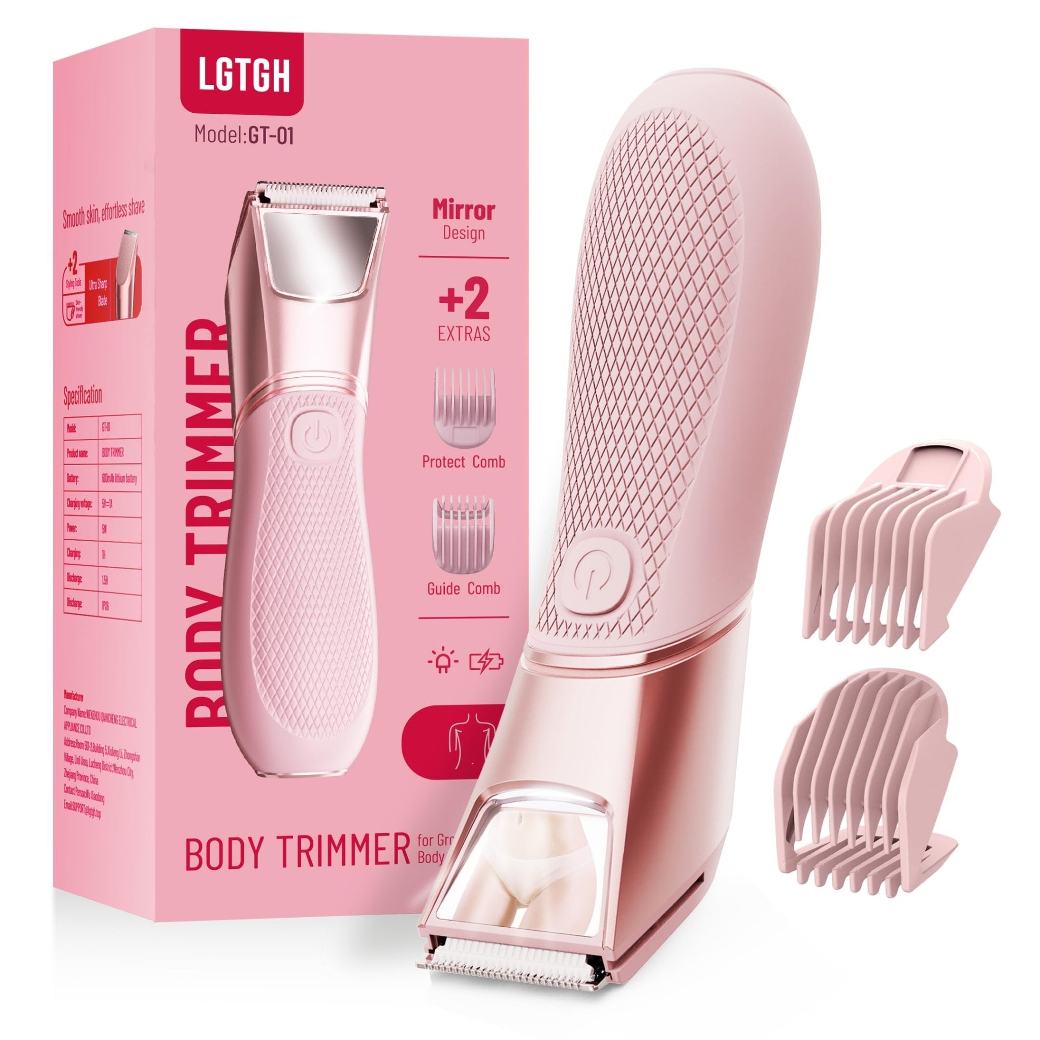 Bikini Trimmer for Women: Mirror Electric Shaver for Body Pubic Hair with LED Light, IPX7 Waterproof Portable Lady Facial Razor with Ceramic Blade,Rechargeable Body Groomer for Leg,Arm,Underarm