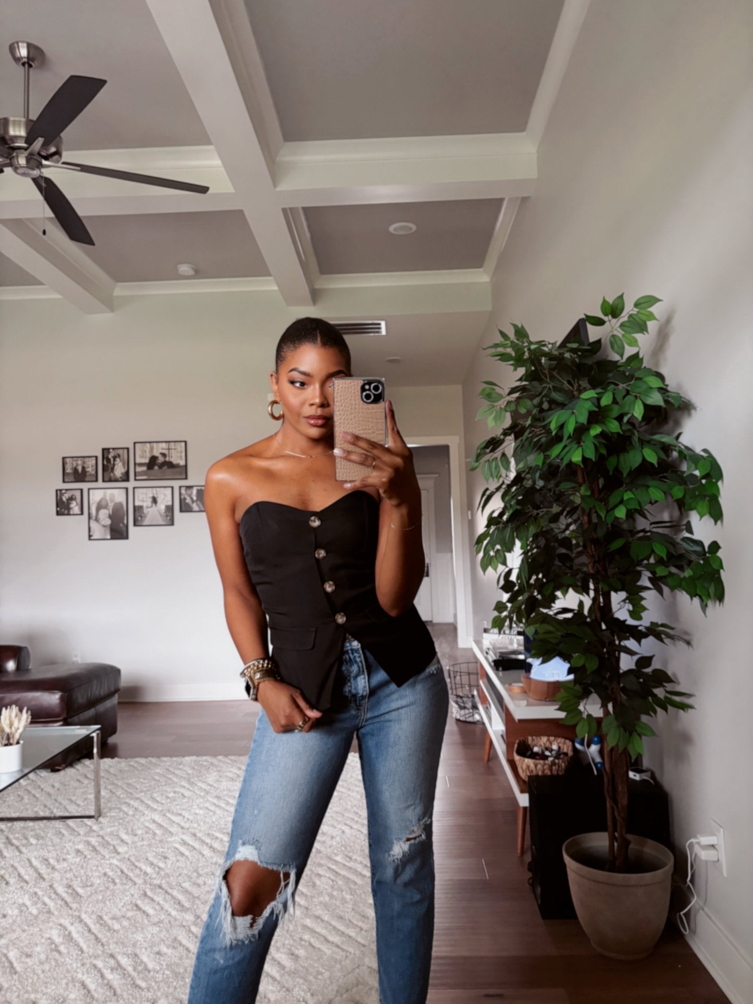 Black Button Front Tube Top - FINAL SALE