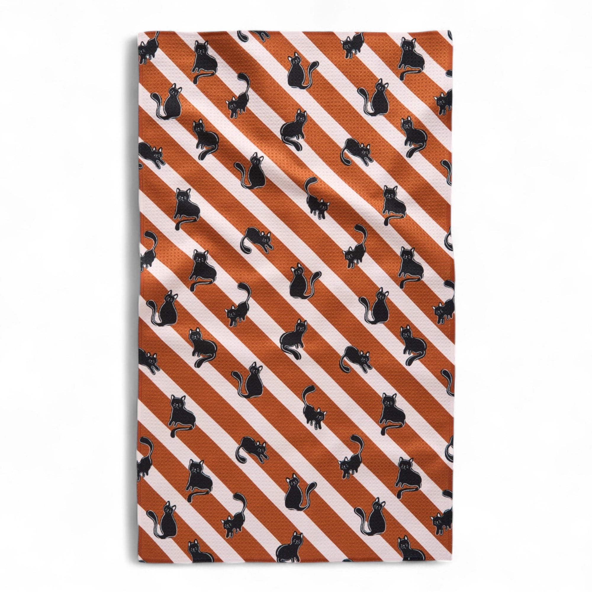 Black Cats Orange Striped Geometry Tea Towel