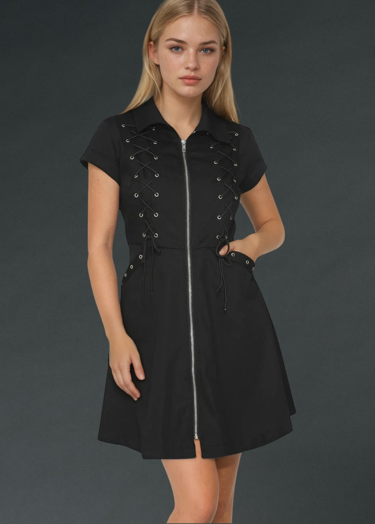 Black Goth Mini Dress with Lacing