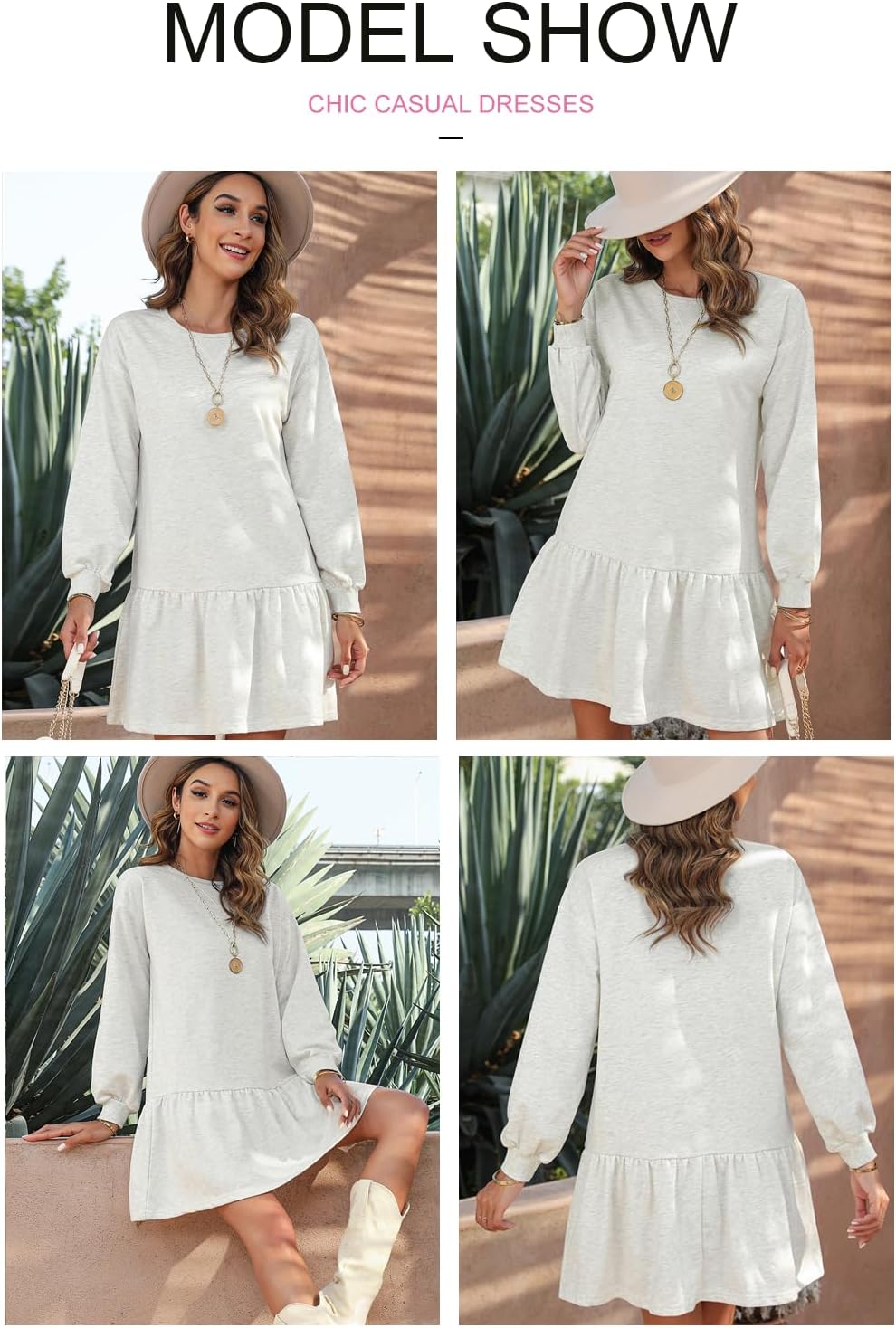 BLENCOT Womens 2025 Fall Long Sleeve Pullover Tops Crewneck Rib Knit Patchwork Sweatshirt Dress Casual Mini Dresses