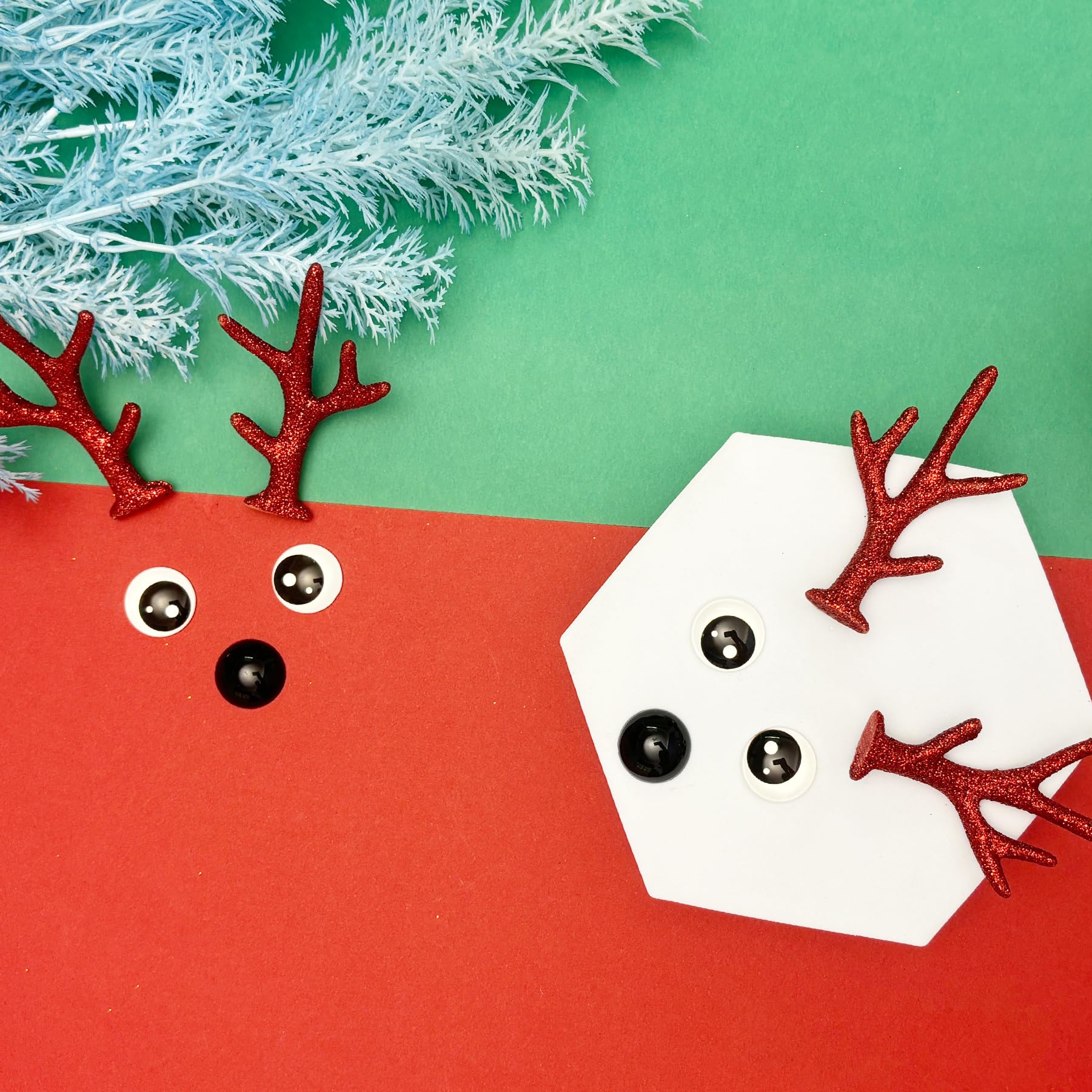 Bling Shoe Charms for Clog Sandals, 2Pairs of Lovely Reindeer Antlers, Animal Nose, Eyes Charms, Bling Glitter, Flocked Shoe Decoration Charms Accessories for Christmas Party Favor