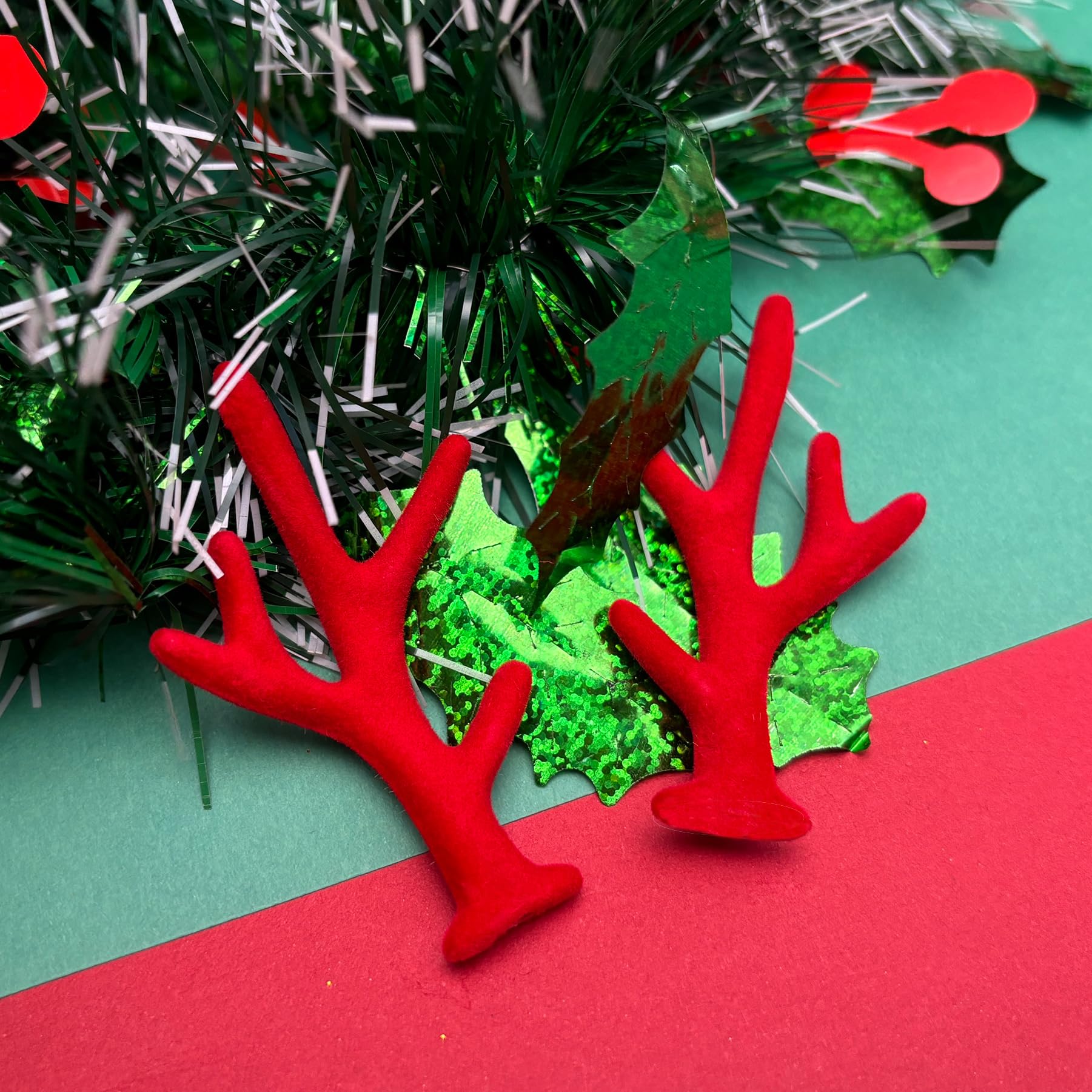 Bling Shoe Charms for Clog Sandals, 2Pairs of Lovely Reindeer Antlers, Animal Nose, Eyes Charms, Bling Glitter, Flocked Shoe Decoration Charms Accessories for Christmas Party Favor