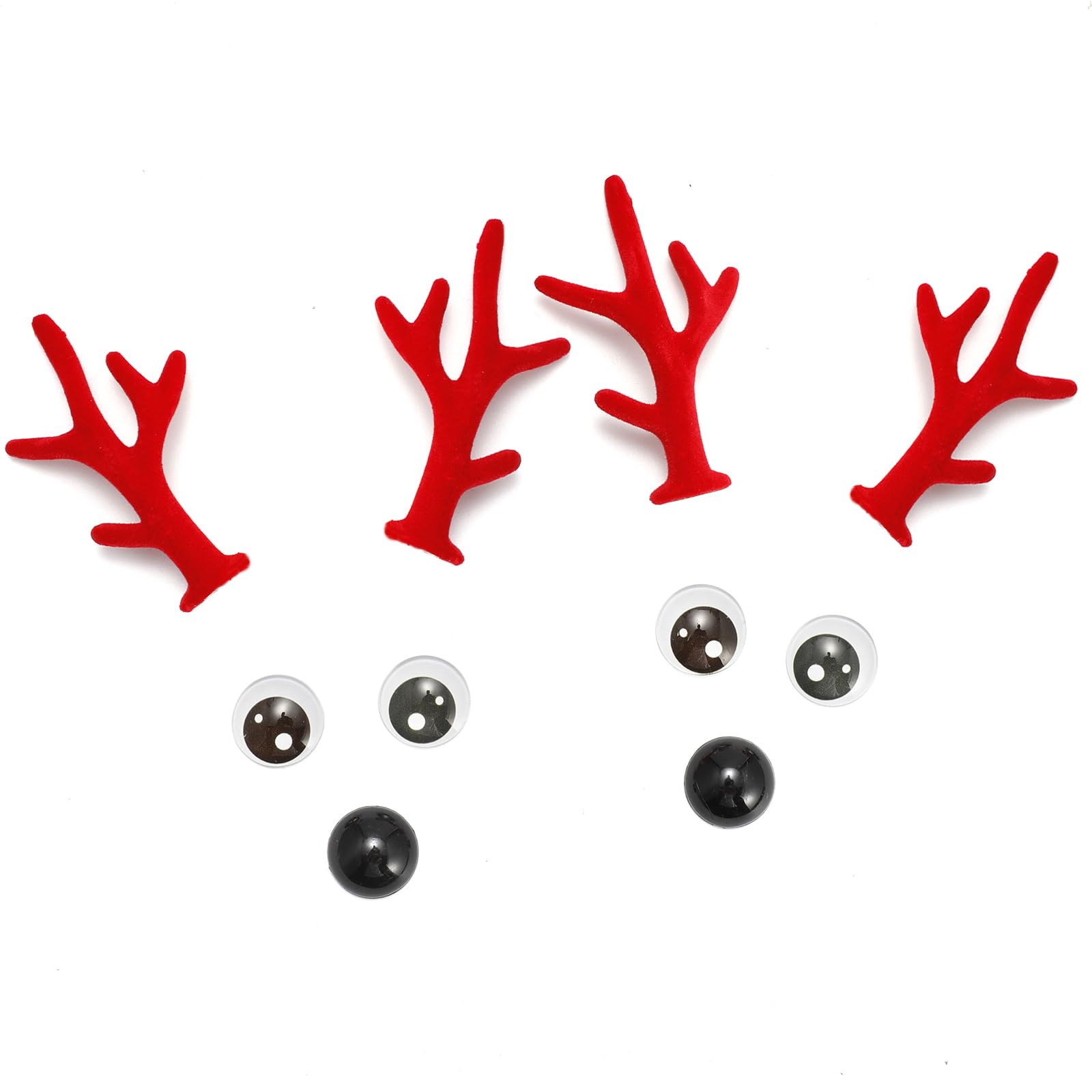 Bling Shoe Charms for Clog Sandals, 2Pairs of Lovely Reindeer Antlers, Animal Nose, Eyes Charms, Bling Glitter, Flocked Shoe Decoration Charms Accessories for Christmas Party Favor