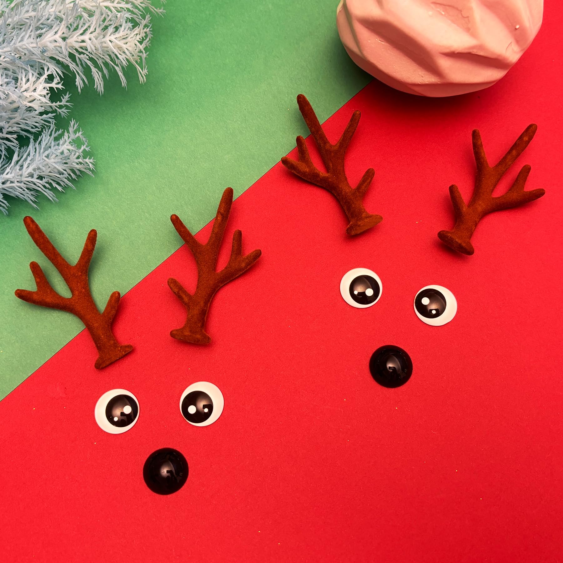 Bling Shoe Charms for Clog Sandals, 2Pairs of Lovely Reindeer Antlers, Animal Nose, Eyes Charms, Bling Glitter, Flocked Shoe Decoration Charms Accessories for Christmas Party Favor