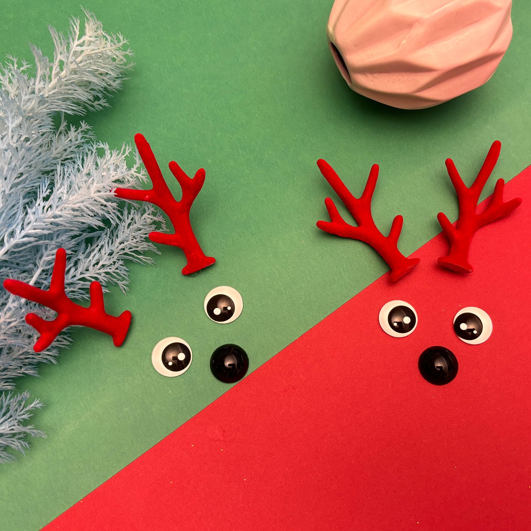 Bling Shoe Charms for Clog Sandals, 2Pairs of Lovely Reindeer Antlers, Animal Nose, Eyes Charms, Bling Glitter, Flocked Shoe Decoration Charms Accessories for Christmas Party Favor