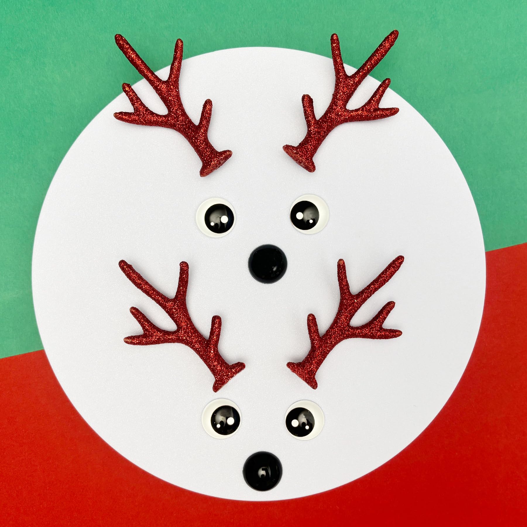 Bling Shoe Charms for Clog Sandals, 2Pairs of Lovely Reindeer Antlers, Animal Nose, Eyes Charms, Bling Glitter, Flocked Shoe Decoration Charms Accessories for Christmas Party Favor