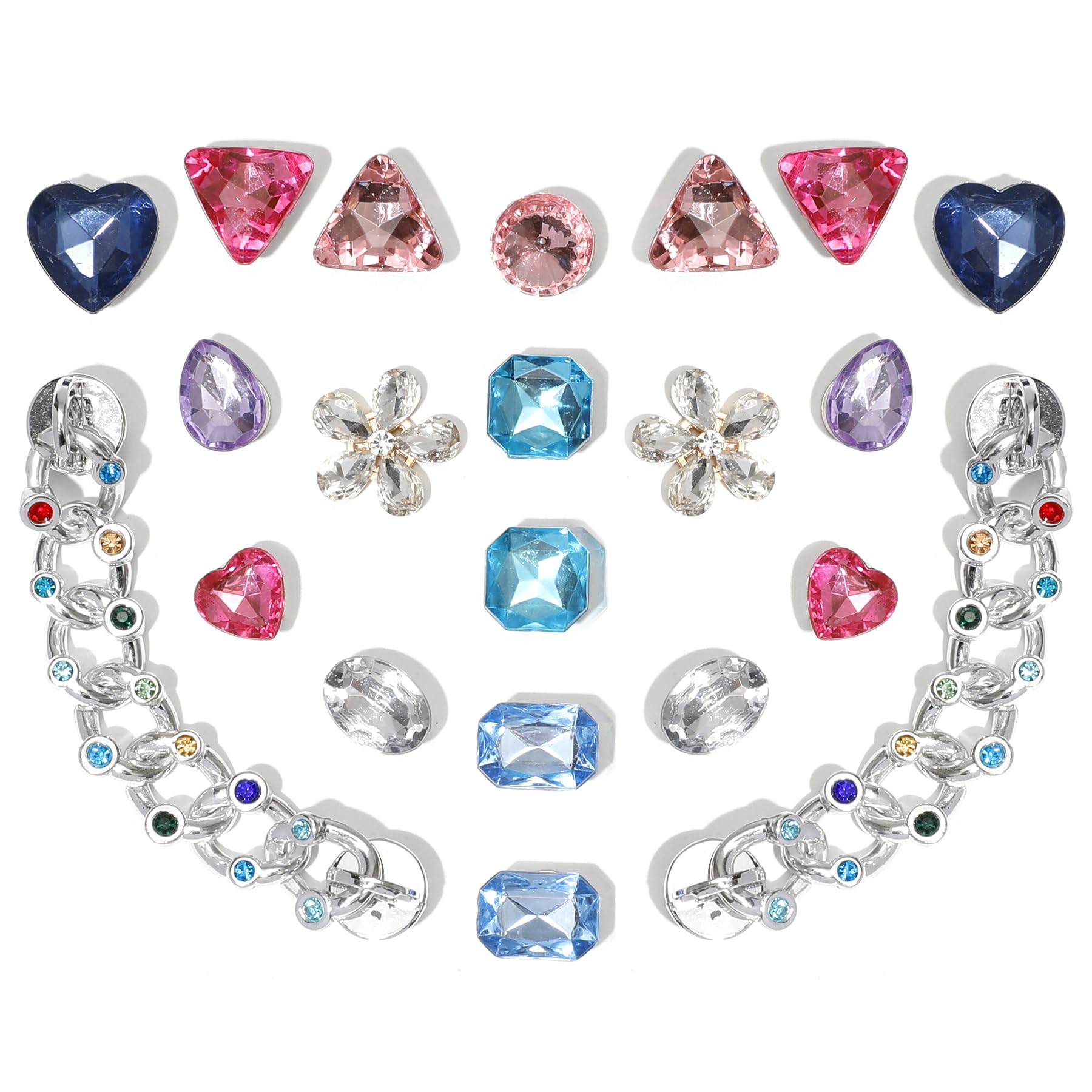 Bling Shoe Charms for Women, 22Pcs Plastic Sparkling Gems Rhinestones Shoe Decoration Charms, Girly Shoe Chains for Clog Sandals, DIY Shoe Accessories for Party Favor