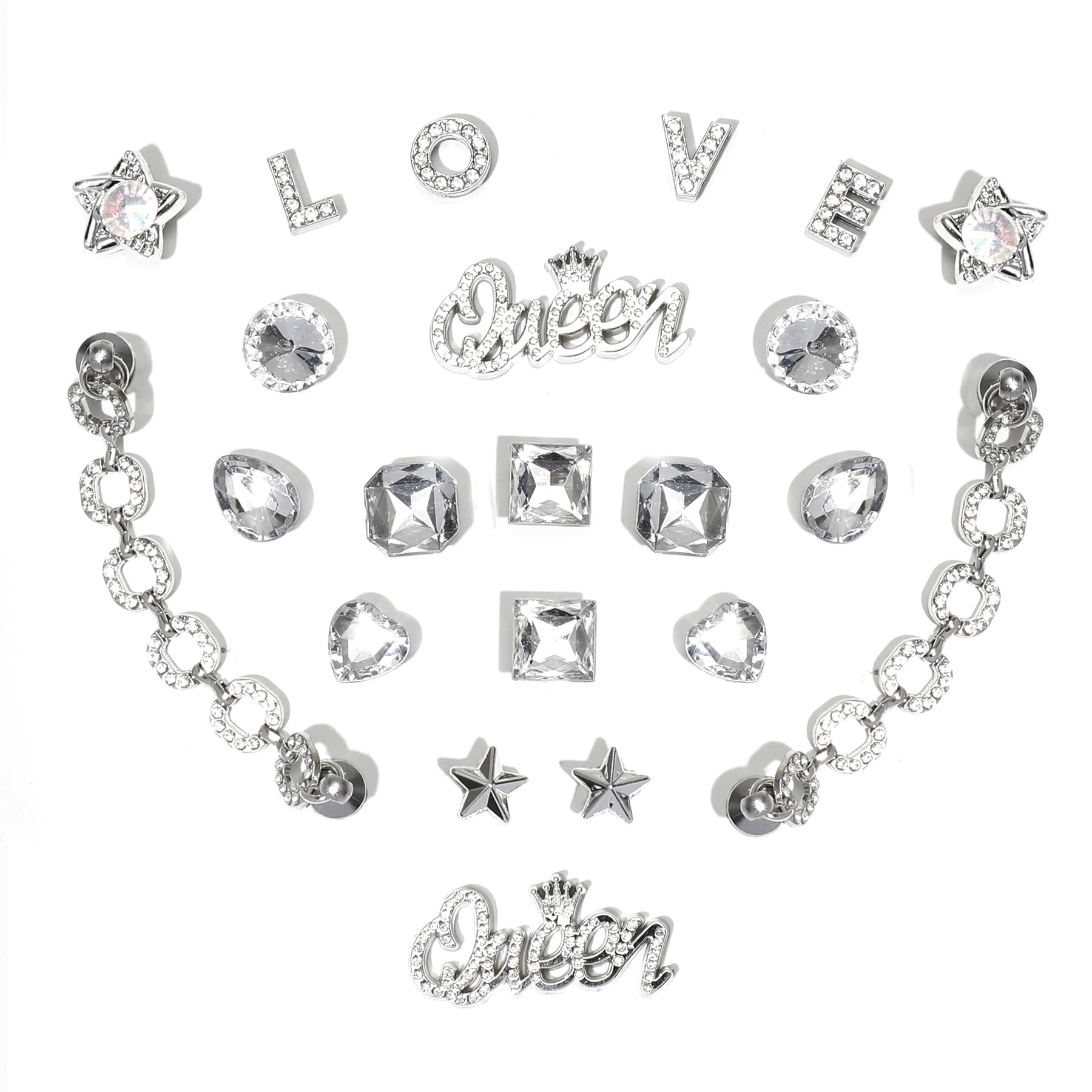 Bling Shoe Charms for Women, 22Pcs Plastic Sparkling Gems Rhinestones Shoe Decoration Charms, Girly Shoe Chains for Clog Sandals, DIY Shoe Accessories for Party Favor