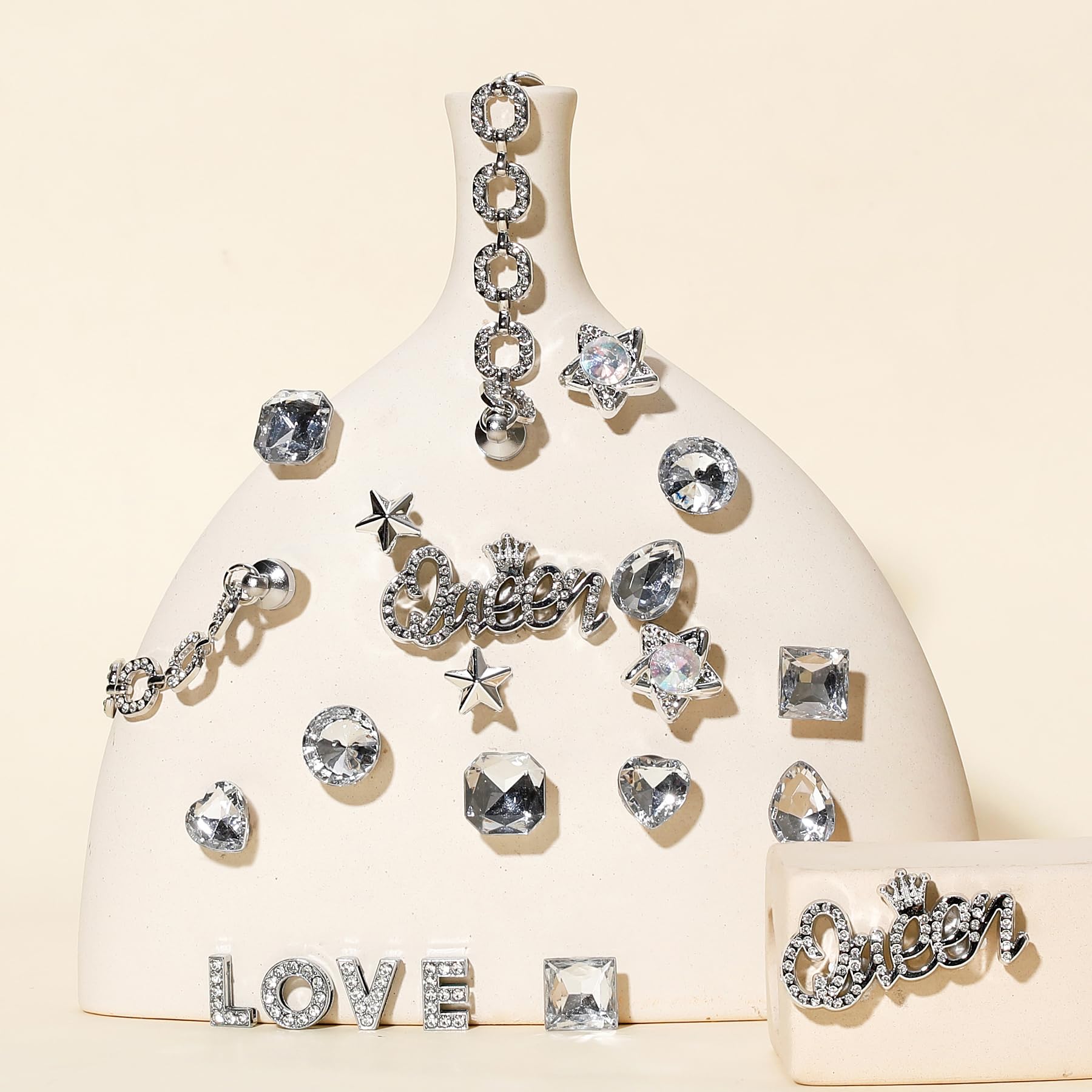 Bling Shoe Charms for Women, 22Pcs Plastic Sparkling Gems Rhinestones Shoe Decoration Charms, Girly Shoe Chains for Clog Sandals, DIY Shoe Accessories for Party Favor