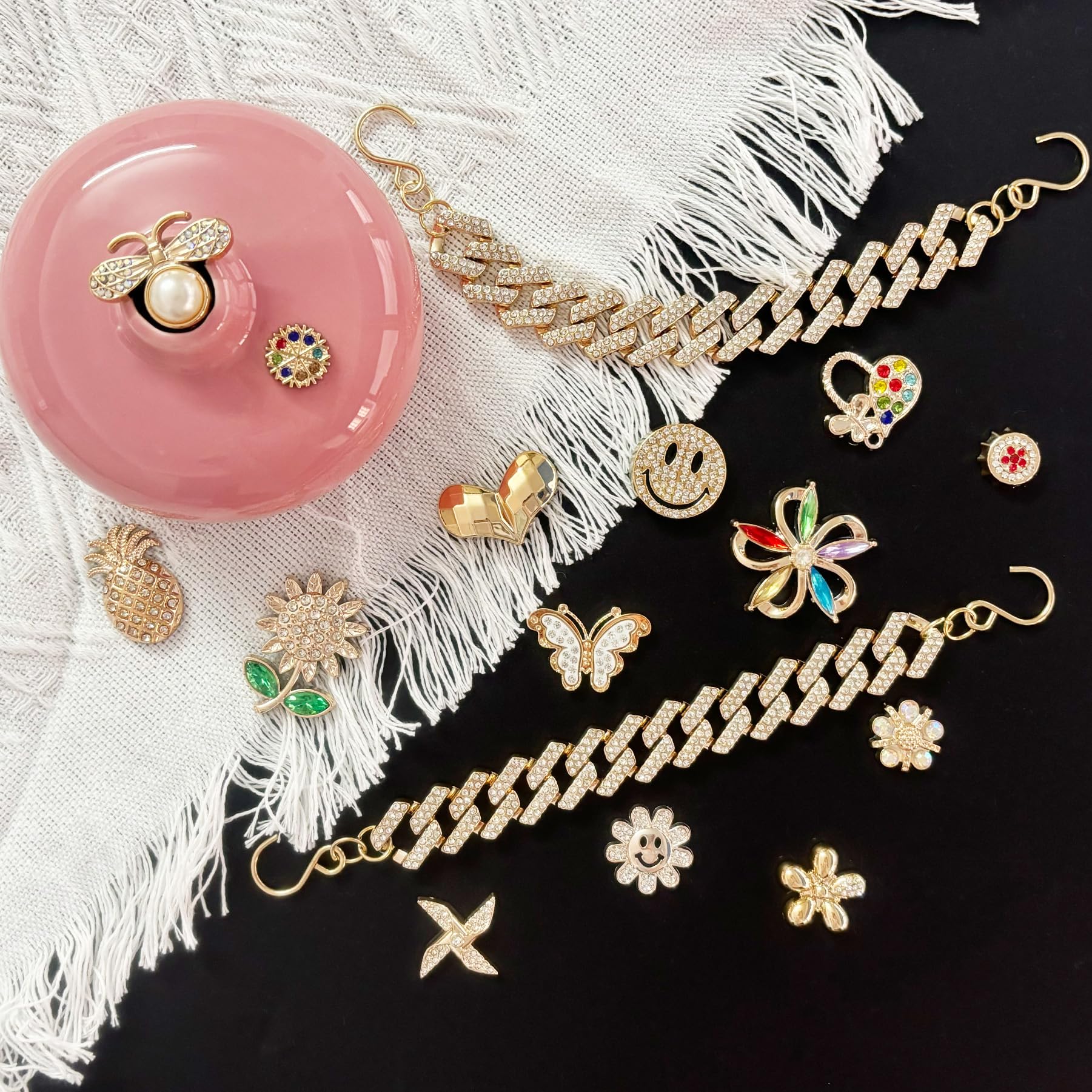 Bling Shoe Charms for Women, Sparkle Rhinestones Shoe Decoration Charms, Girly Shoe Chains for Clog Sandals, DIY Shoe Accessories for Party Favor