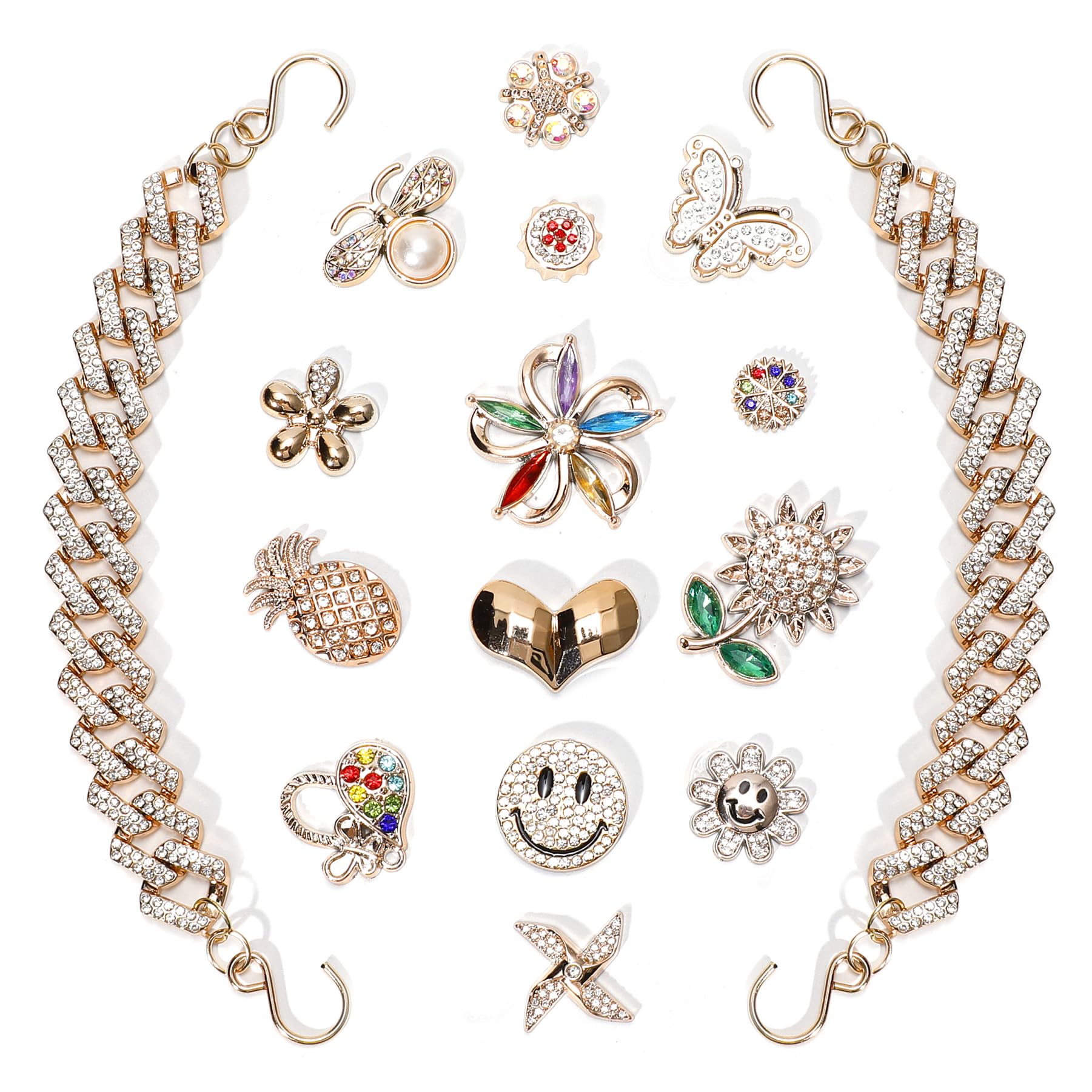 Bling Shoe Charms for Women, Sparkle Rhinestones Shoe Decoration Charms, Girly Shoe Chains for Clog Sandals, DIY Shoe Accessories for Party Favor